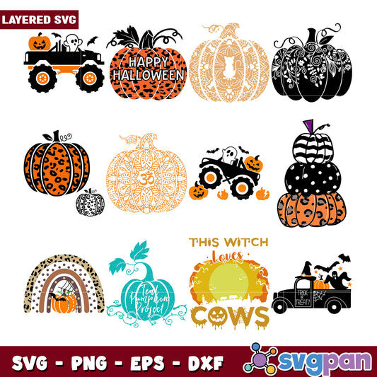 Halloween Pumpkin SVG Bundle 8 Layered Designs
