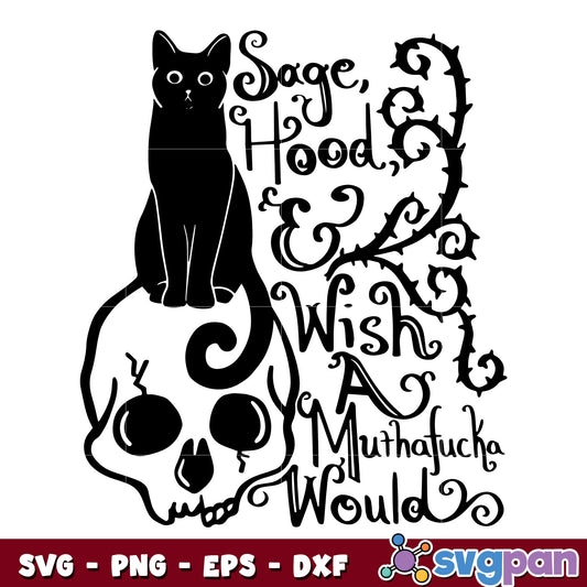 Halloween SVG Black Cat On Skull svg