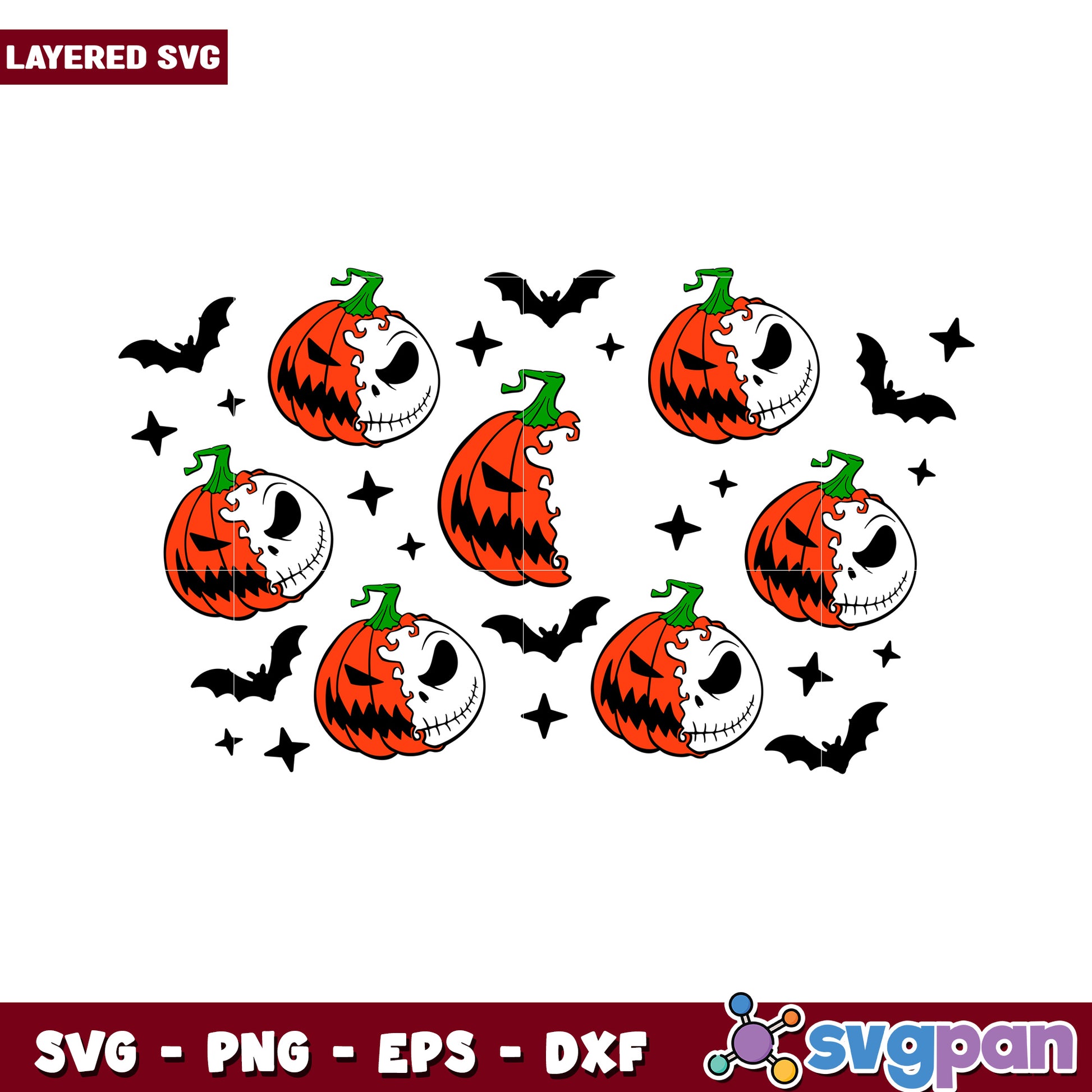 Halloween SVG Design with Pumpkins and Bats, Perfect for Crafts