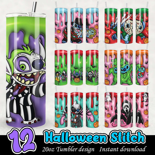 Halloween Stitch Tumbler Designs PNG Bundle