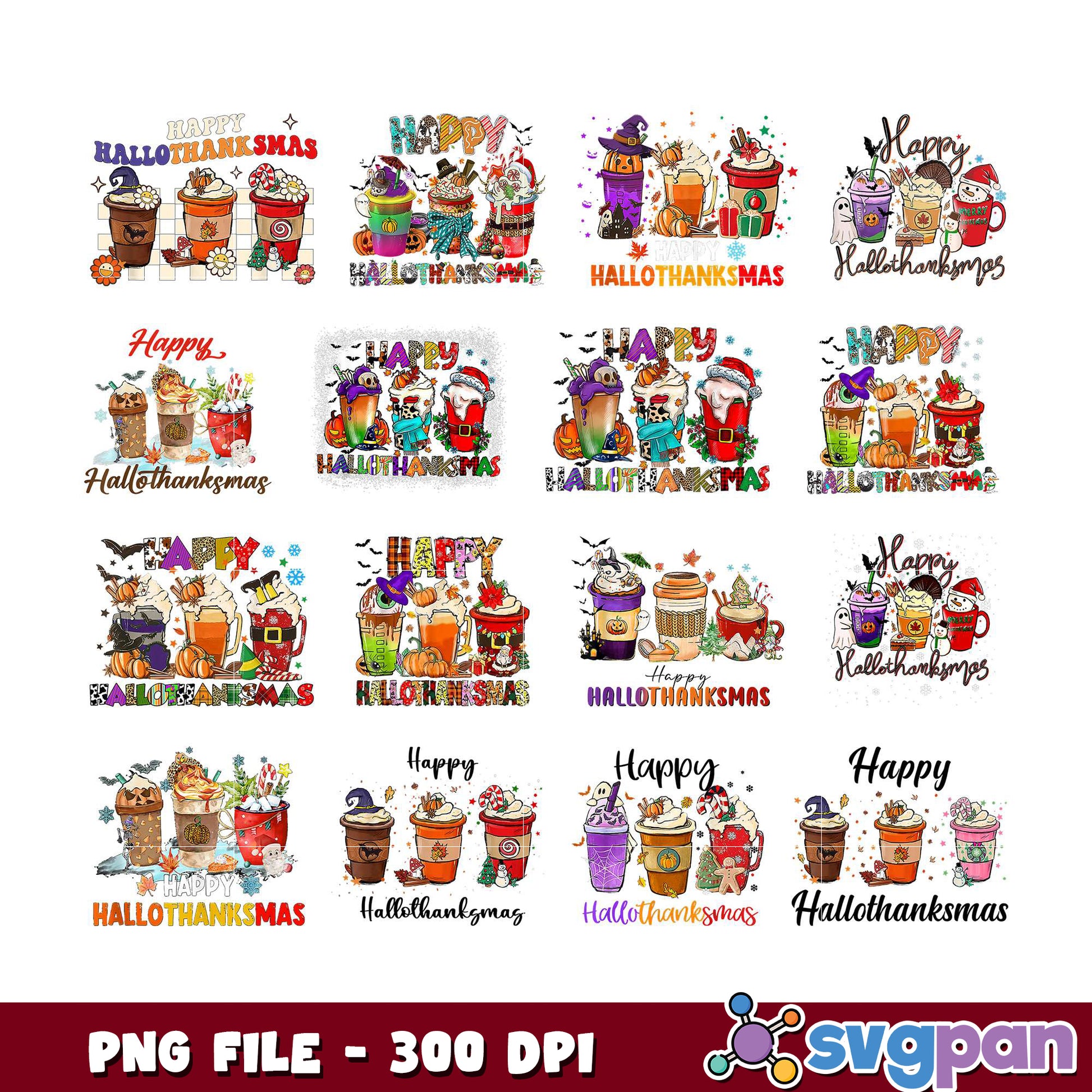 Halloween Thanksgiving Christmas Bundle PNG