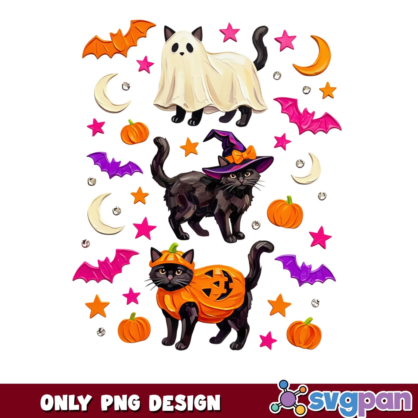 Halloween Black Cat PNG, Ghost Cat Witch Cat Pumpkin Cat, Halloween PNG