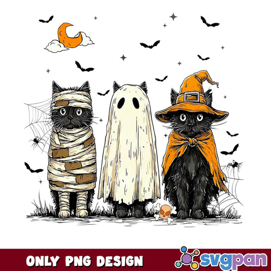 Halloween Black Cat PNG, Spooky Cat Mummy Ghost Witch PNG, Halloween PNG