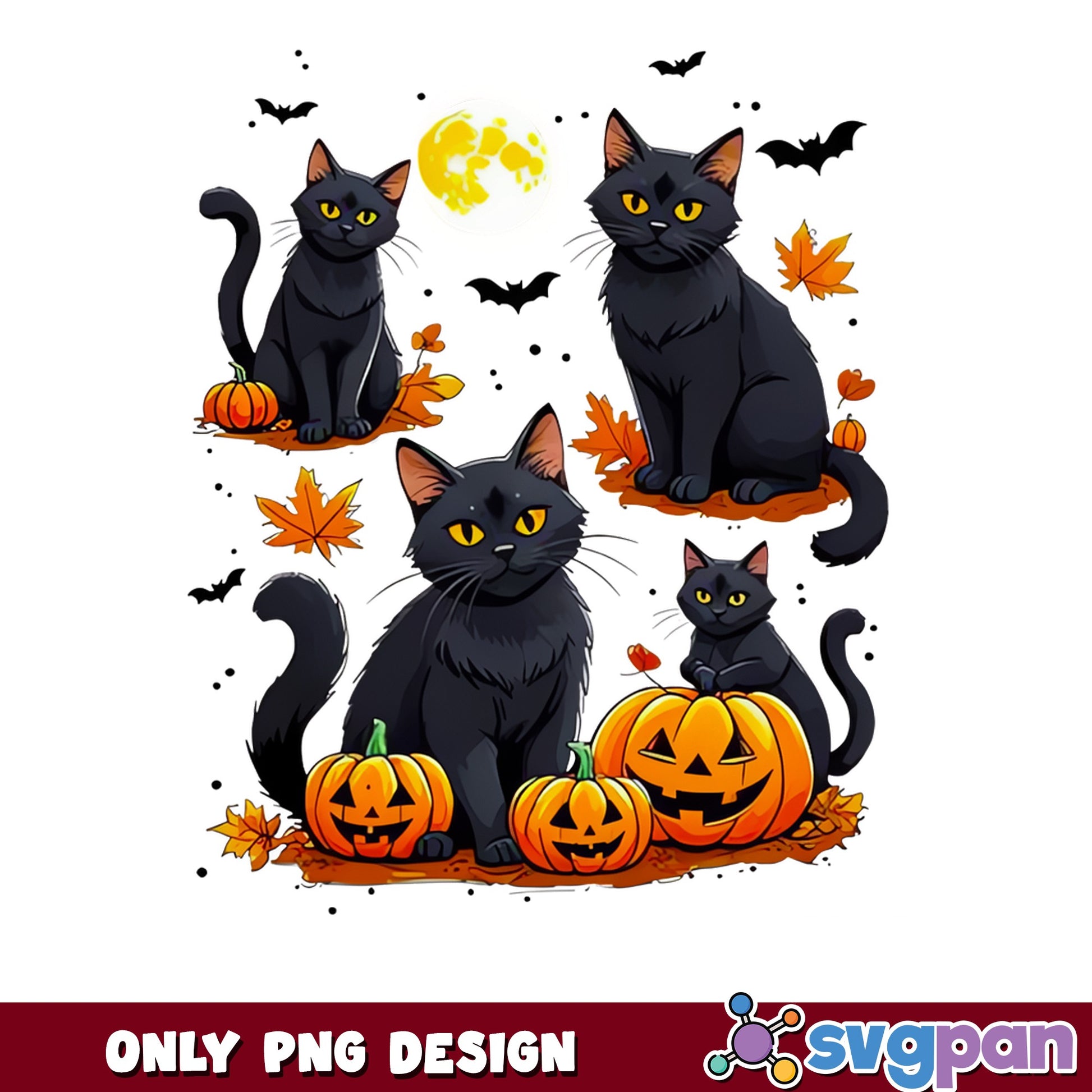 Halloween Black Cat PNG, Spooky Cat Pumpkin PNG, Black Cat PNG