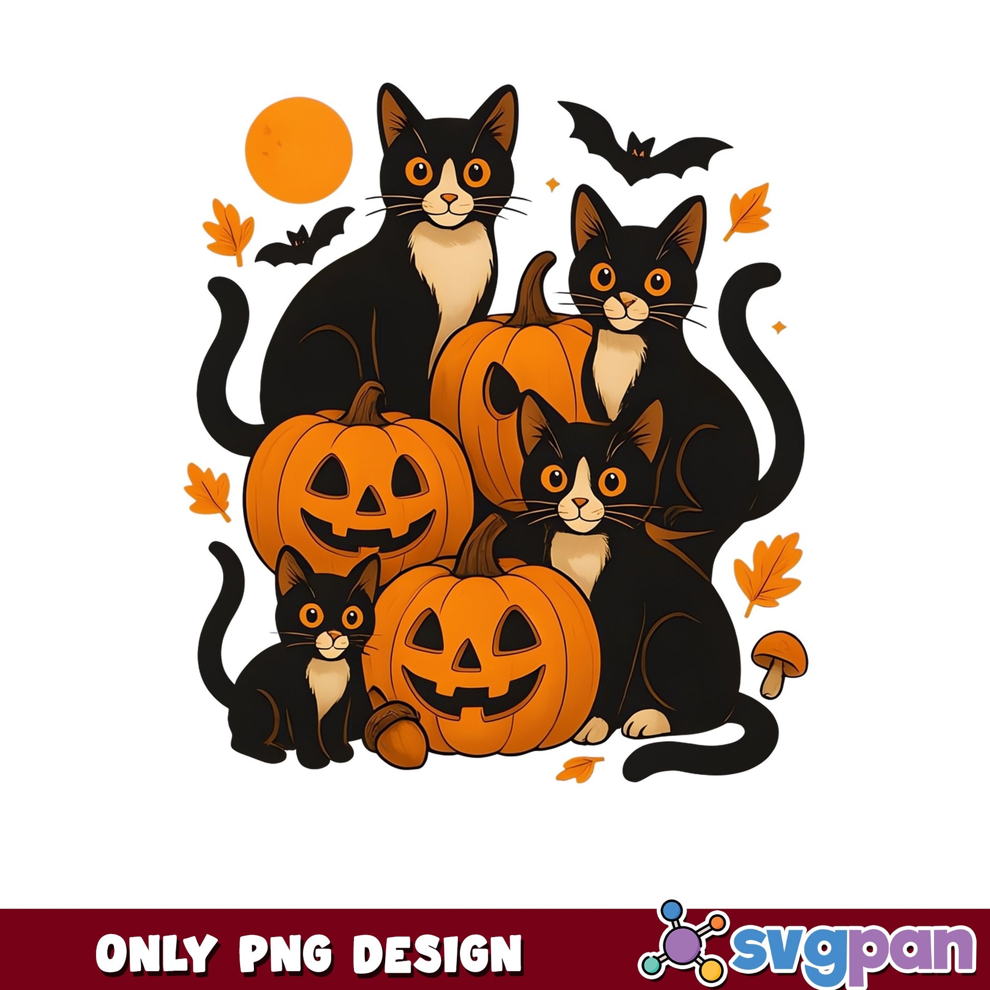 Halloween Black Cat Pumpkin PNG, Spooky Cat PNG, Halloween PNG