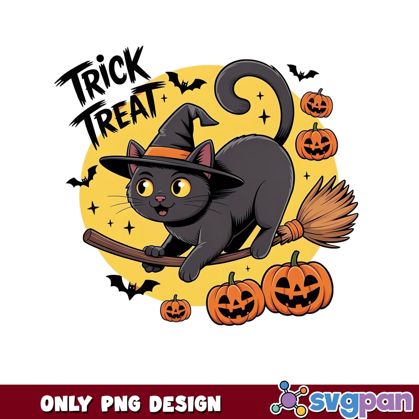 Halloween Black Cat Witch PNG, Trick Or Treat PNG, Cat PNG
