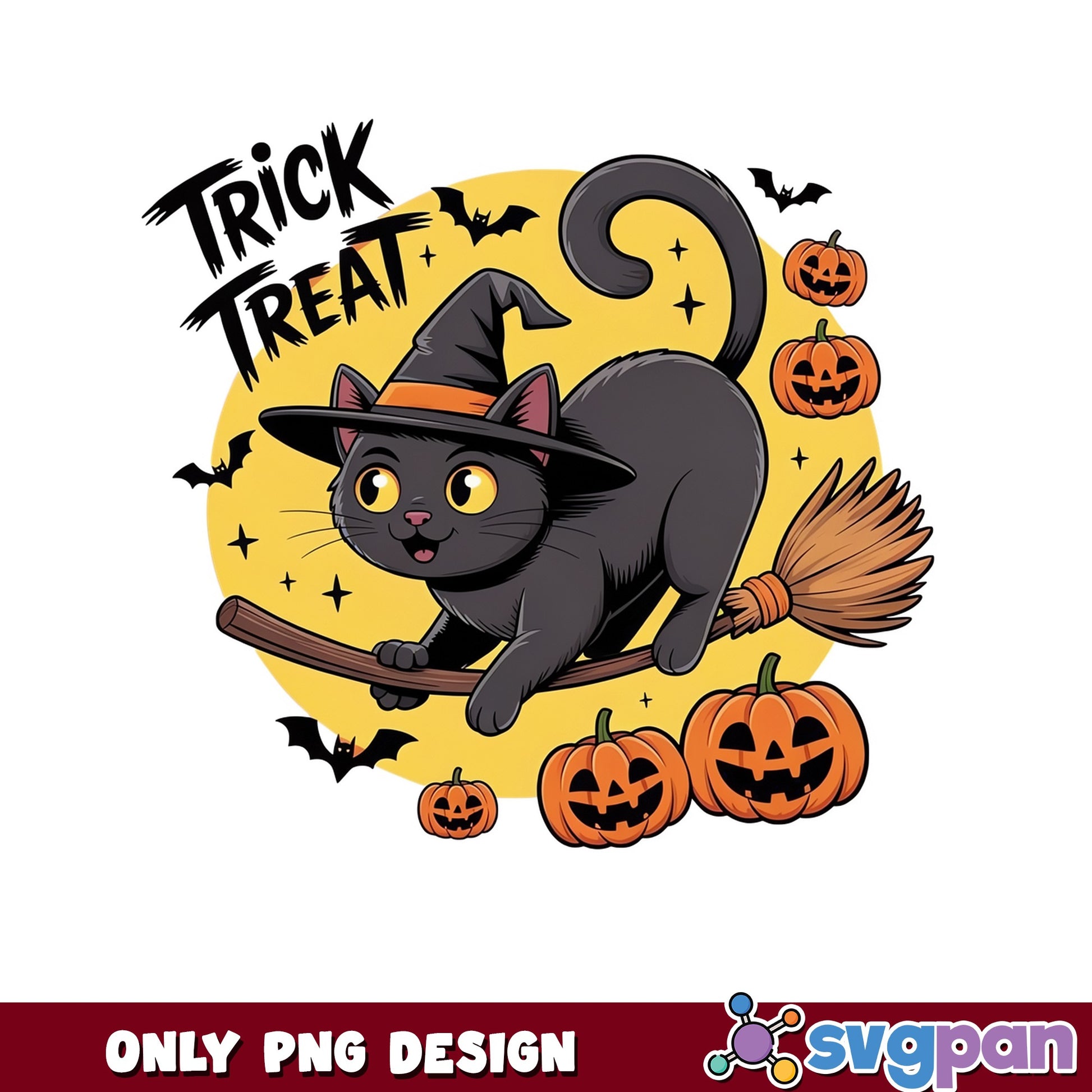 Halloween Black Cat Witch PNG, Trick Or Treat PNG, Cat PNG
