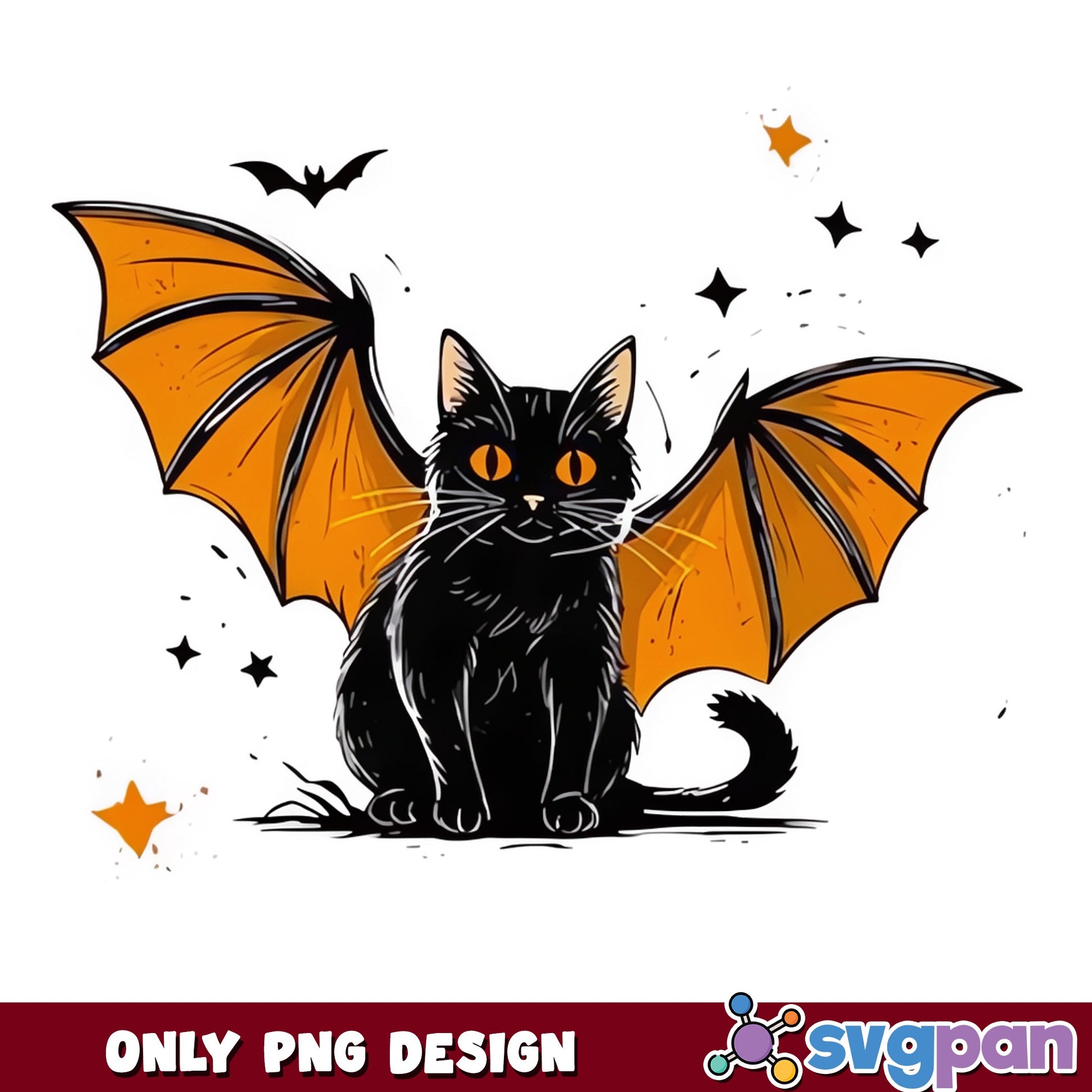 Halloween Black Cat With Bat Wings PNG, Spooky Cat PNG