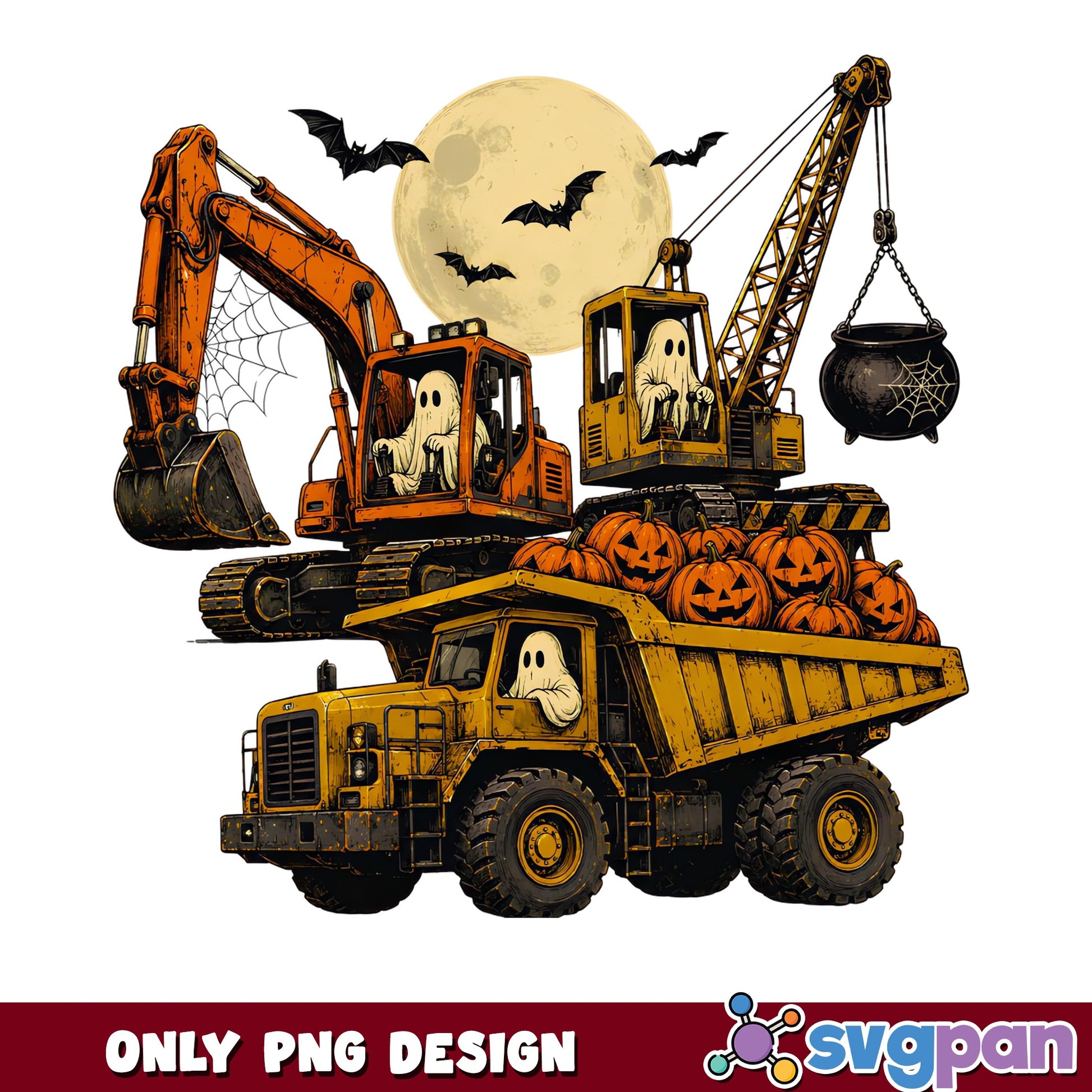 Halloween Construction Truck Ghost PNG, Excavator PNG, Spooky PNG