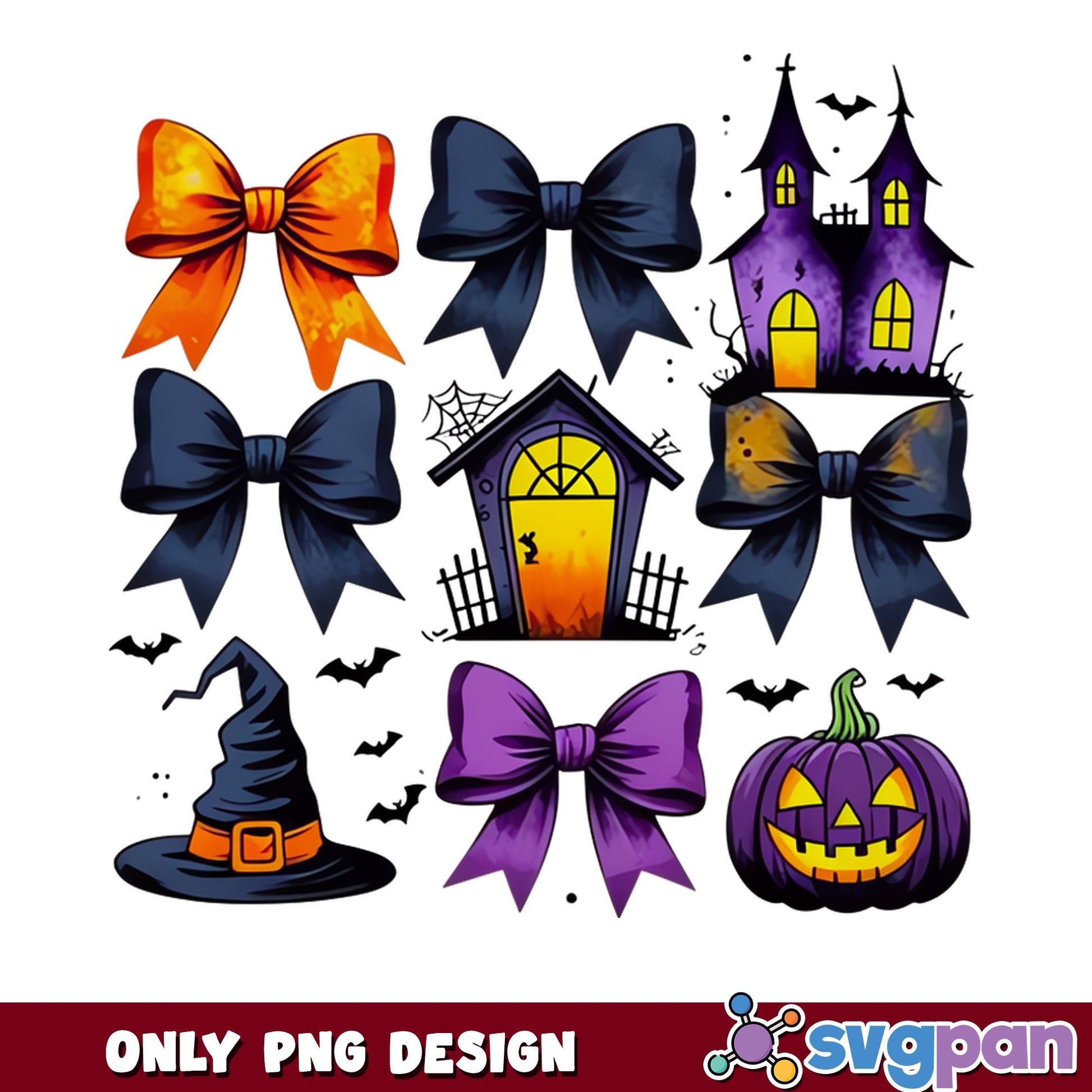 Halloween Coquette Bow Bundle PNG, Haunted House PNG, Pumpkin PNG