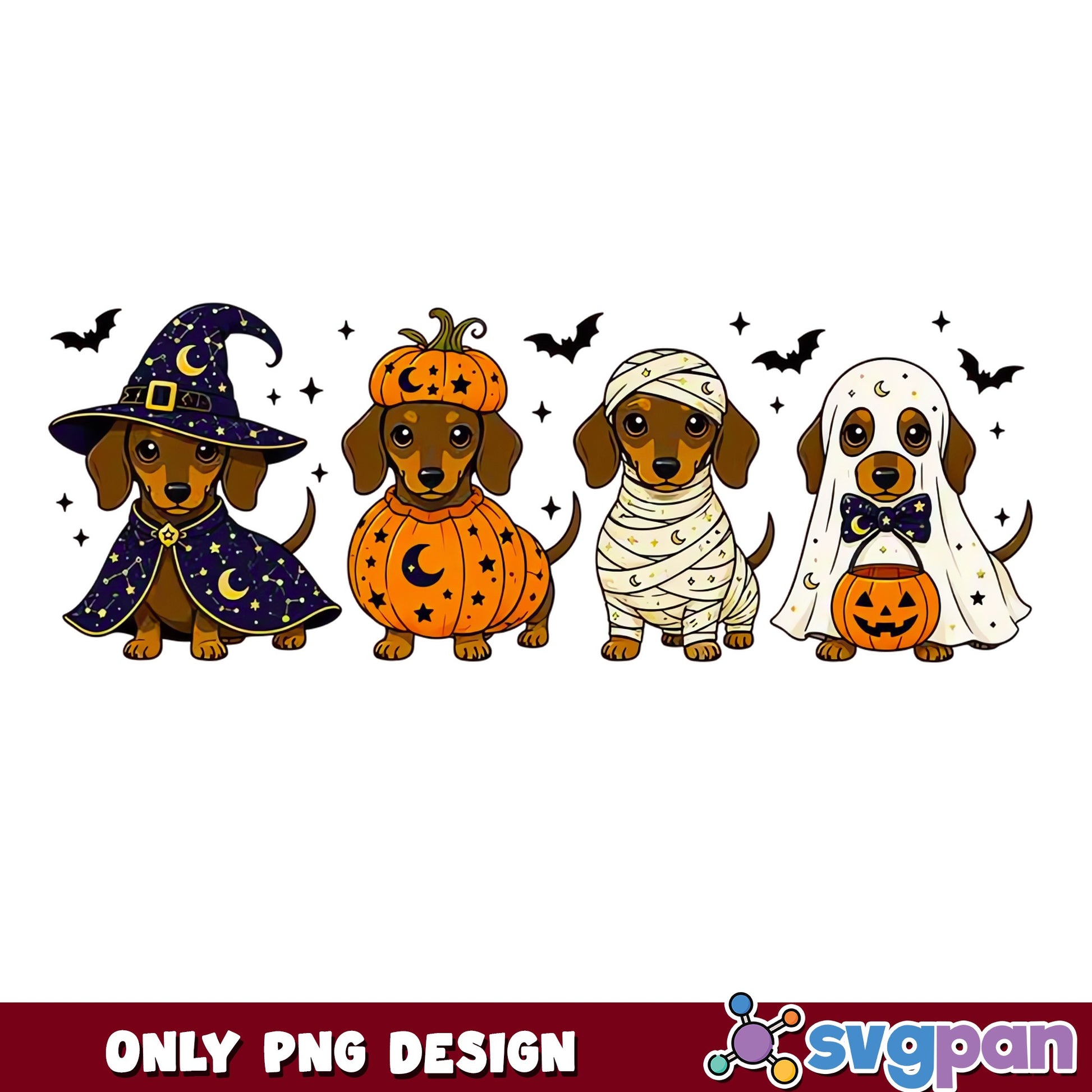 Halloween Dachshund Dog Bundle, Cute Dachshund Halloween, PNG
