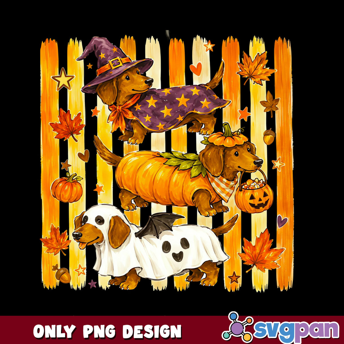 Halloween Dachshund Dog PNG, Witch Pumpkin Ghost Dog PNG, Fall PNG