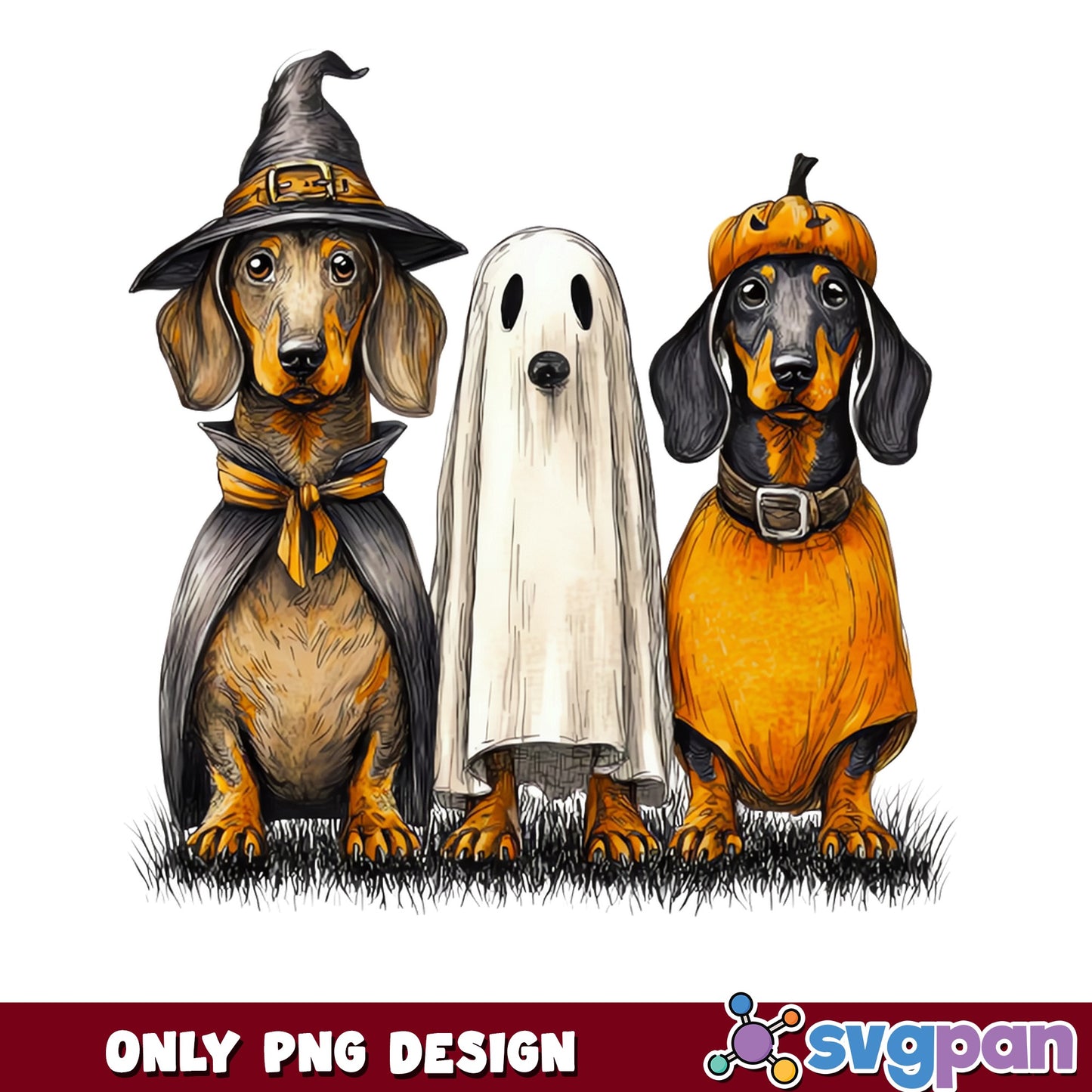 Halloween Dachshund PNG, Funny Dog Halloween, Witch Ghost PNG