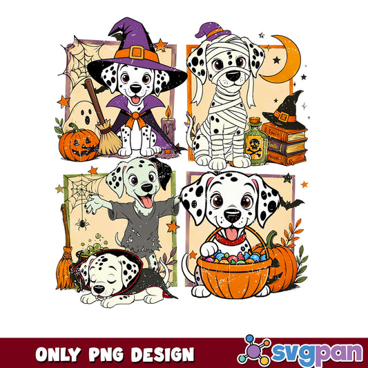 Halloween Dalmatian Dog PNG, Spooky Dog Costume Bundle PNG, Witch Dog PNG