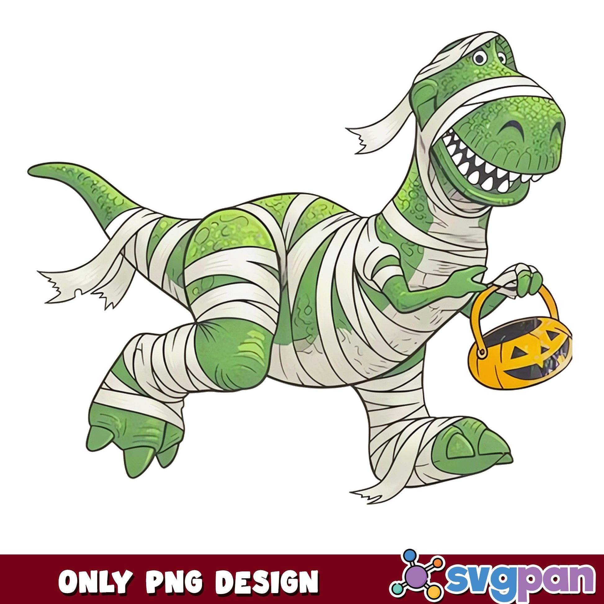Halloween Dinosaur Mummy PNG, T-Rex Trick Or Treat PNG, Spooky Dino PNG