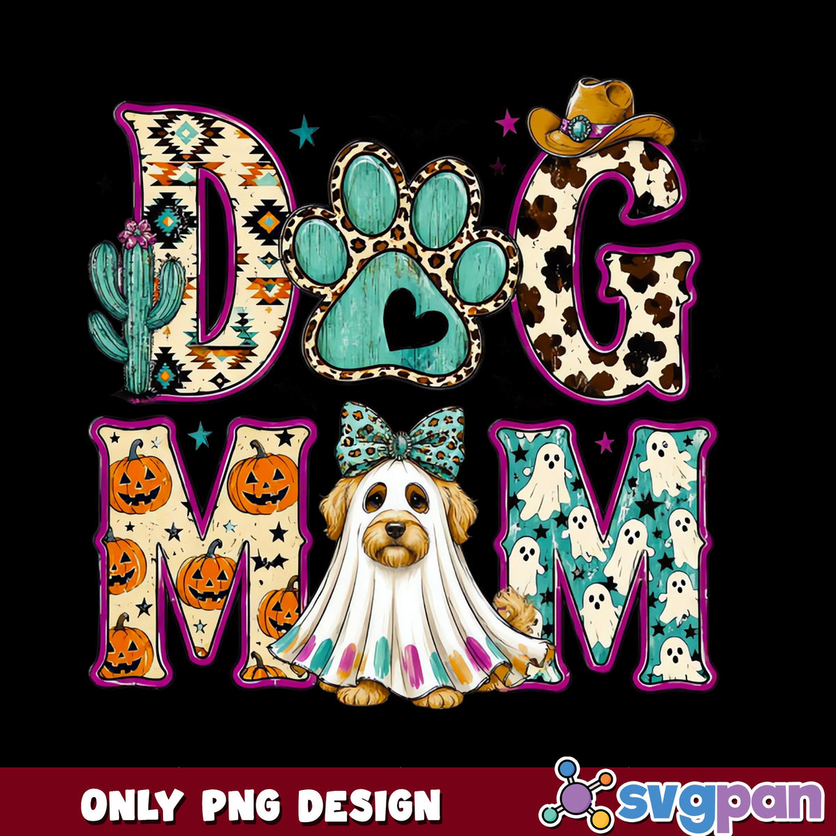 Halloween Dog Mom PNG, Ghost Dog Western Pumpkin PNG, Dog Mom PNG