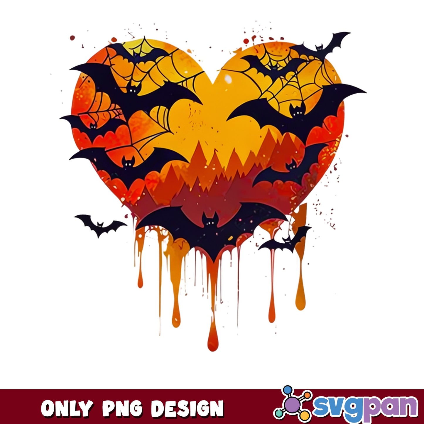 Halloween Dripping Heart Bats PNG, Spooky Heart PNG, Halloween PNG