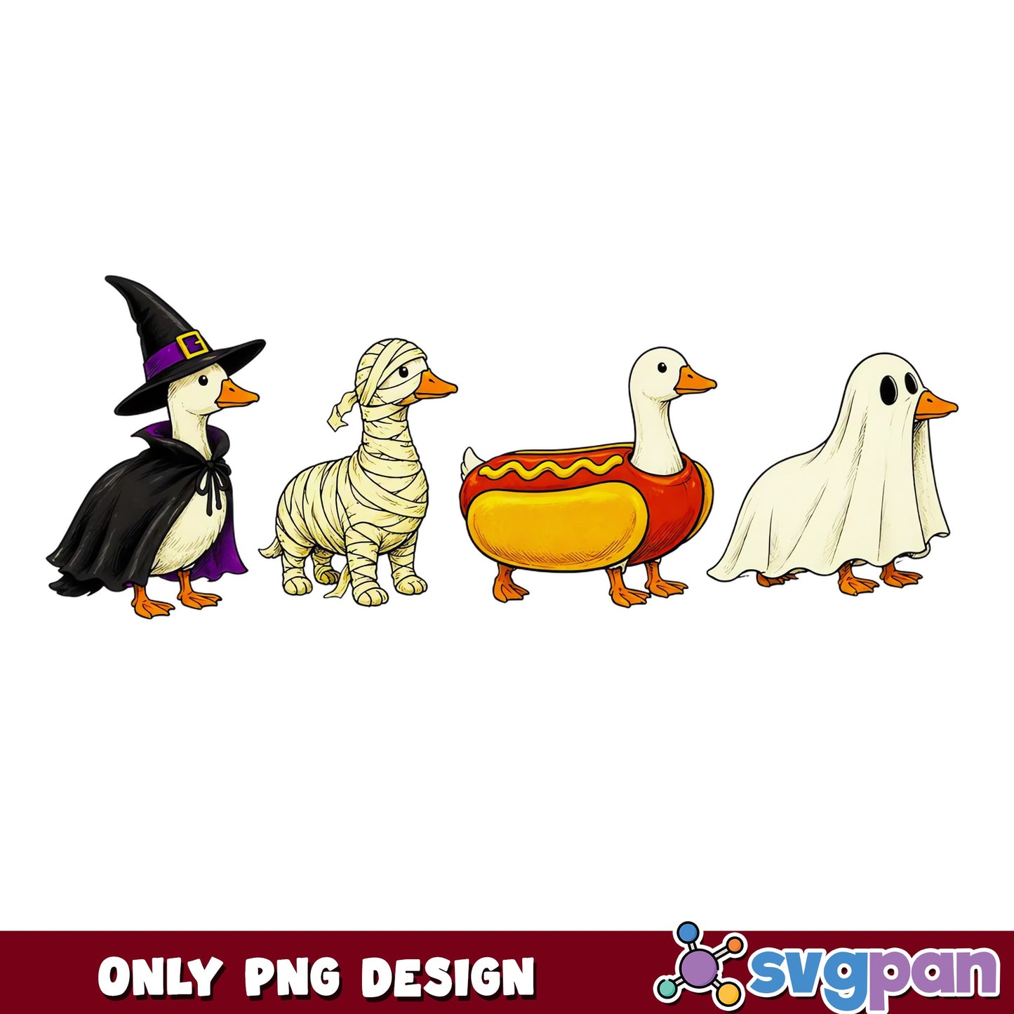 Halloween Duck Costume PNG, Funny Duck Halloween PNG, Witch Ghost Duck PNG