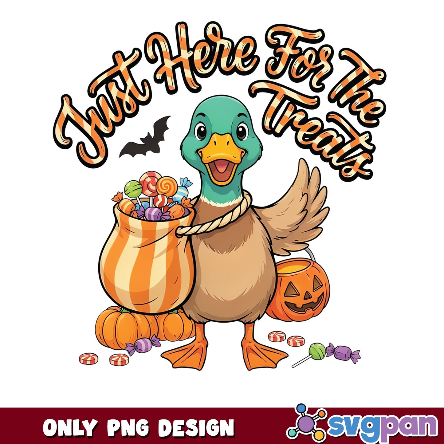 Halloween Duck Just Here For The Treats, Funny Duck PNG, Halloween PNG