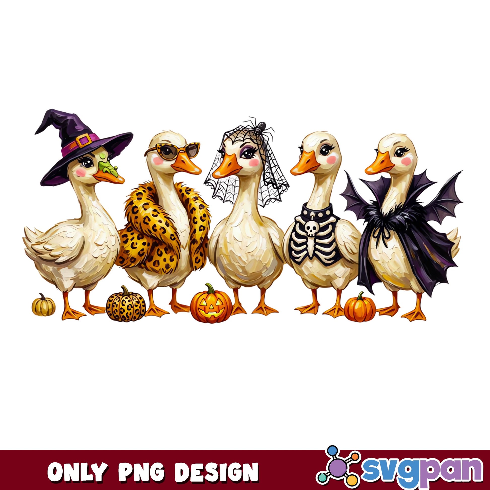 Halloween Ducks In Costumes PNG, Funny Duck Halloween PNG, Spooky Duck PNG