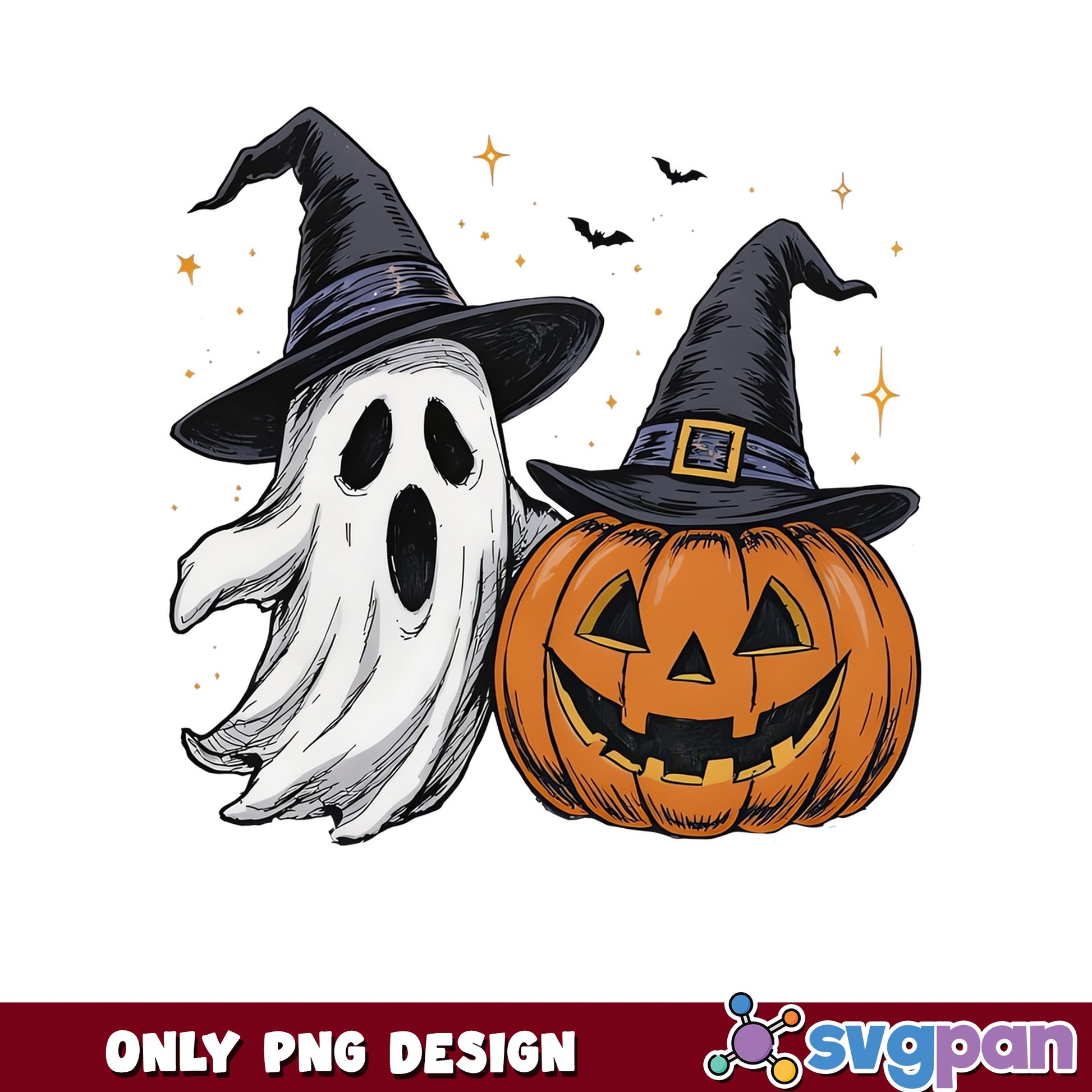 Halloween Ghost And Pumpkin PNG, Witch Hat Ghost PNG, Spooky PNG