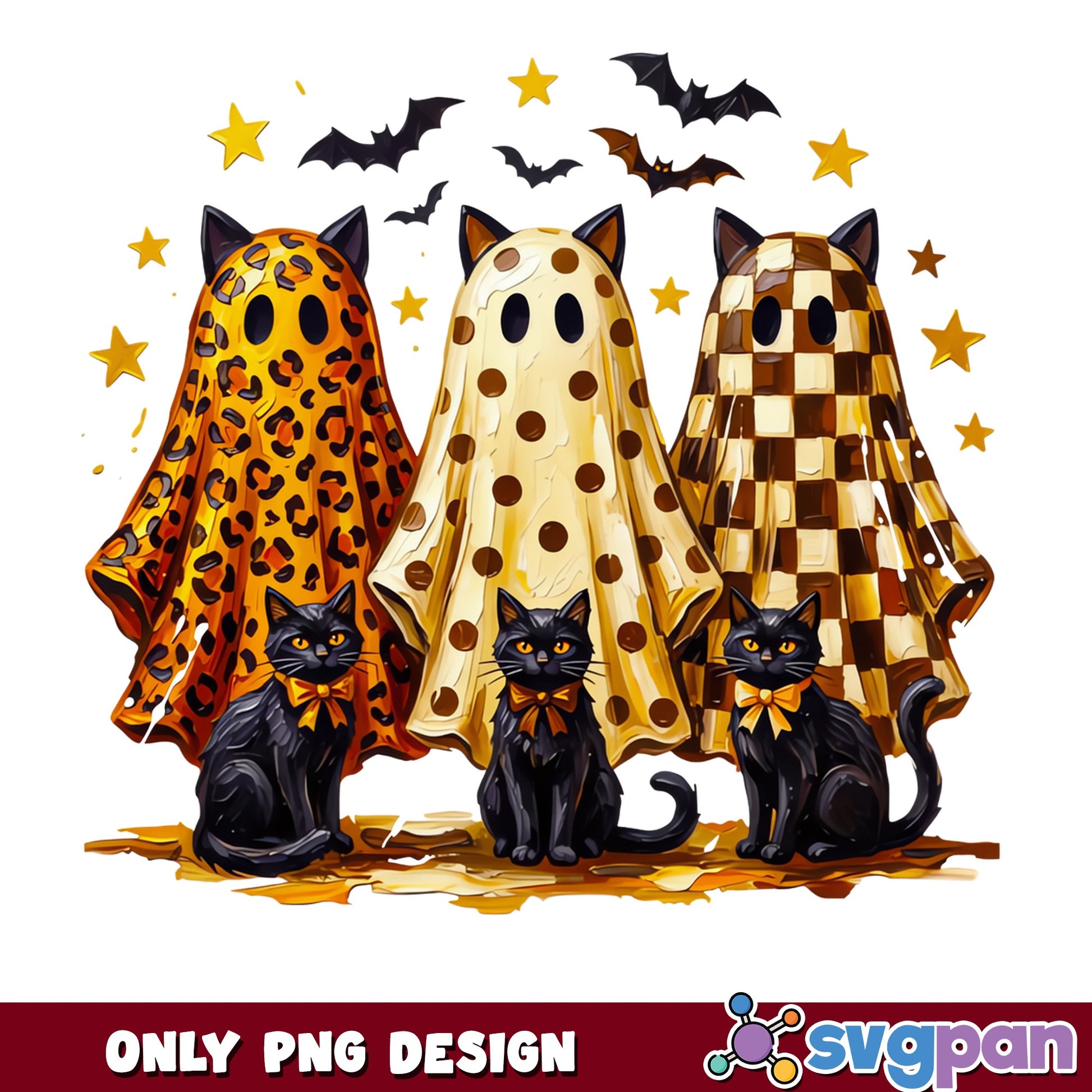 Halloween Ghost Cat PNG, Black Cat Halloween PNG, Spooky Ghost PNG