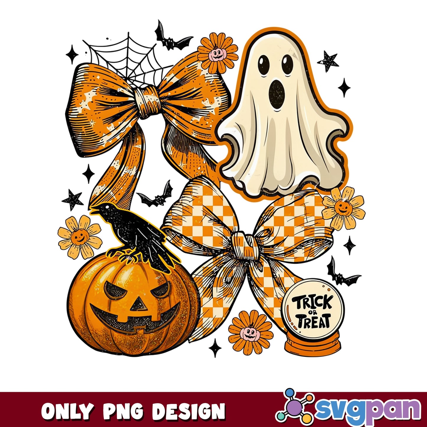 Halloween Ghost Coquette Bow PNG, Trick Or Treat PNG, Pumpkin PNG