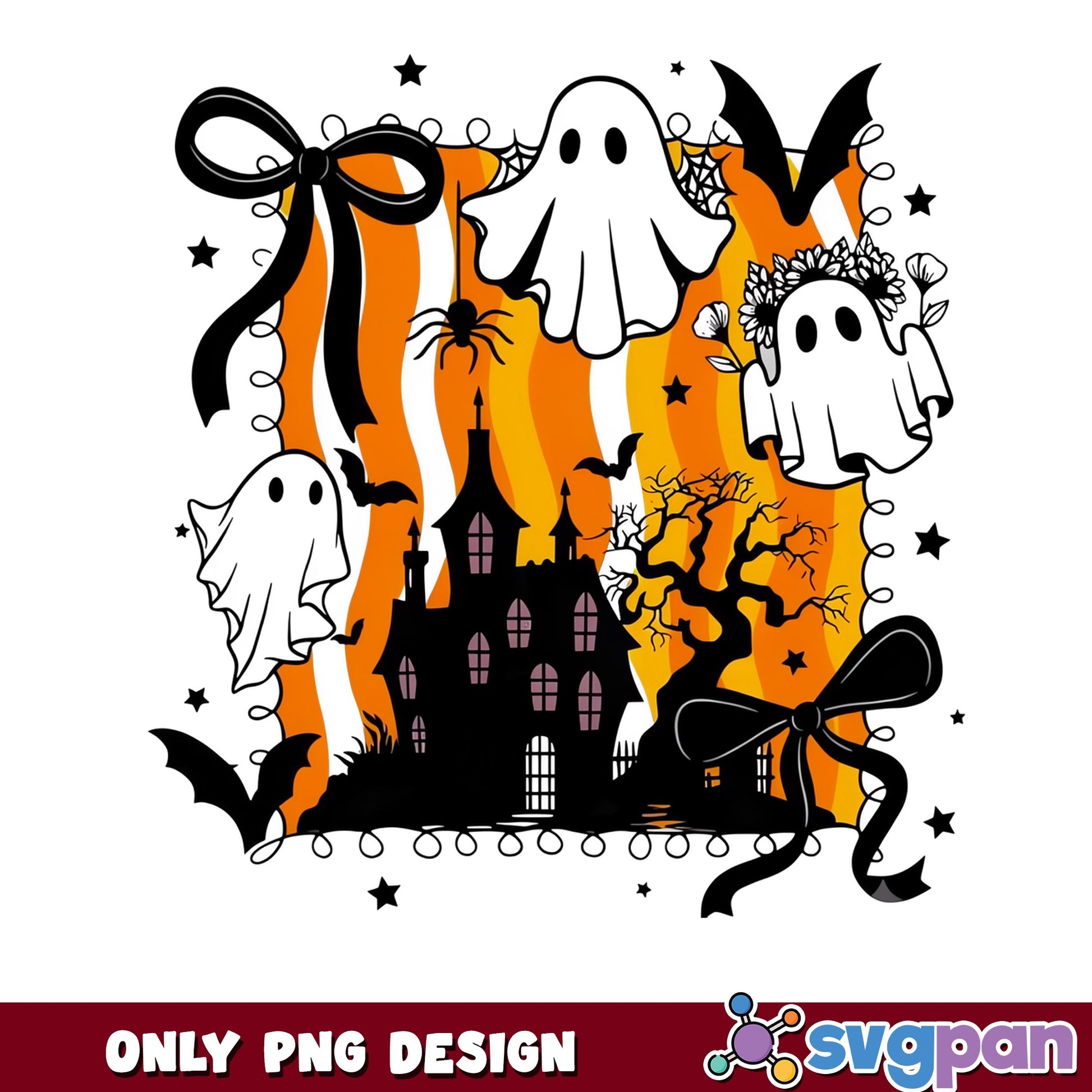 Halloween Ghost Haunted House PNG, Spooky Ghost Bow PNG, Halloween PNG
