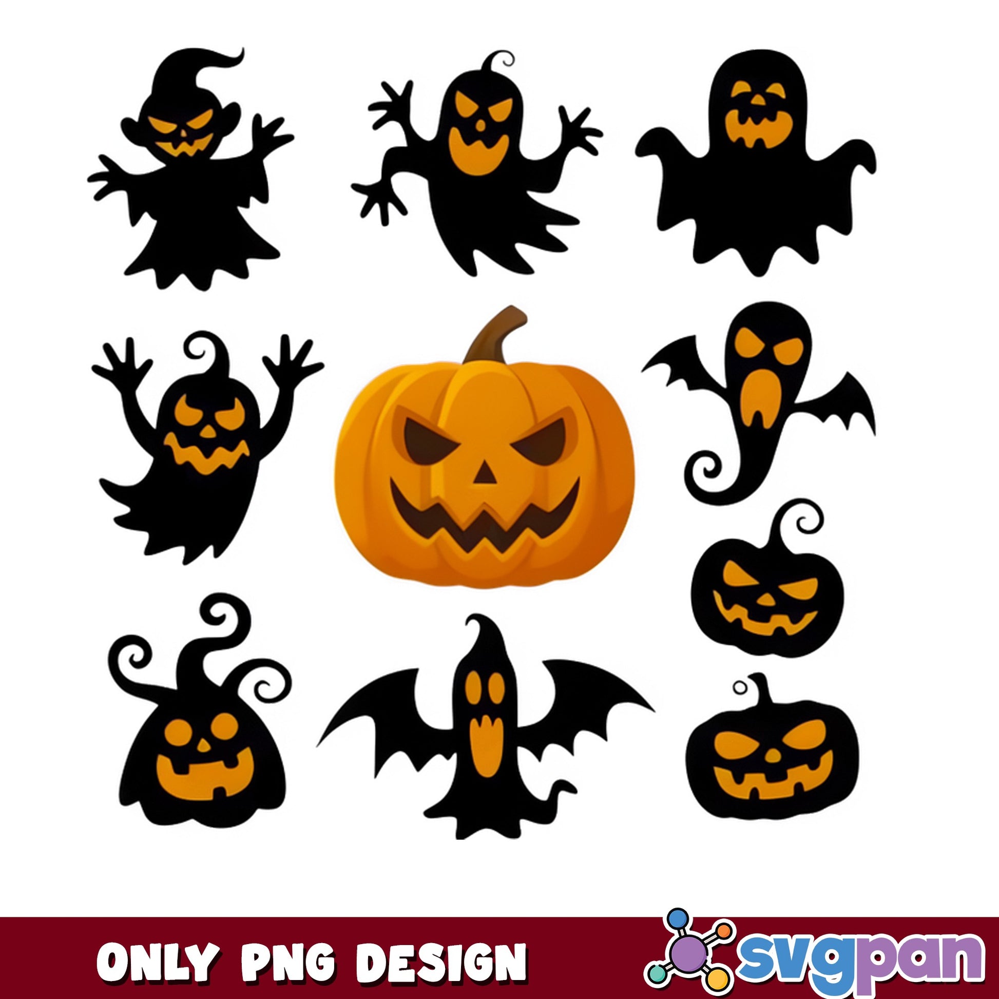 Halloween Ghost Pumpkin Bundle PNG, Spooky Ghost PNG, Halloween PNG
