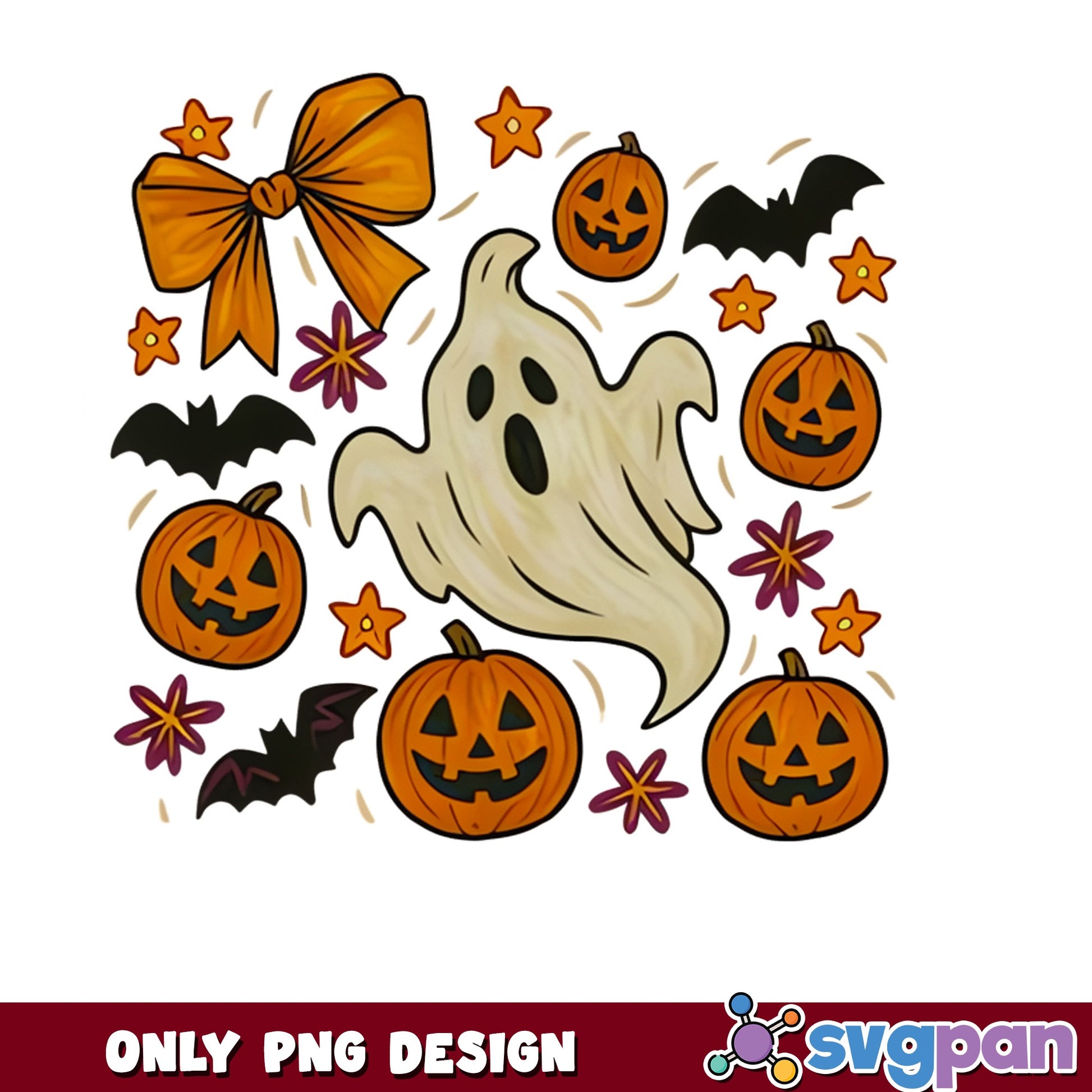 Halloween Ghost Pumpkin PNG, Spooky Bat Bow PNG, Halloween PNG