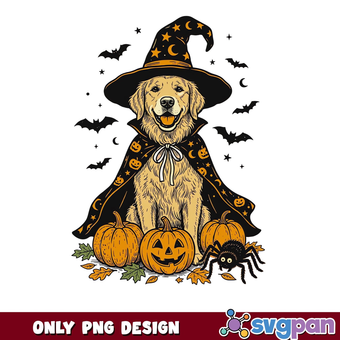 Halloween Golden Retriever Witch PNG, Dog Halloween PNG, Spooky Dog PNG