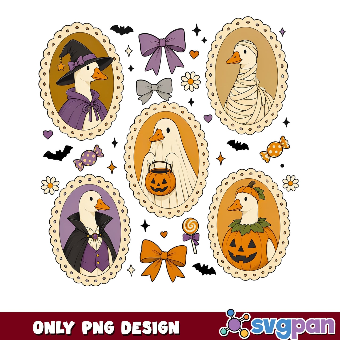 Halloween Goose Portrait Bundle PNG, Spooky Duck PNG, Halloween PNG