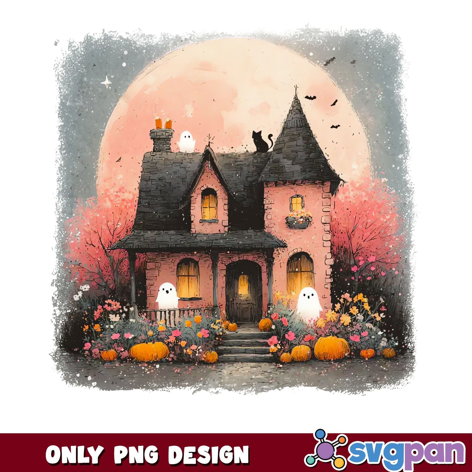 Halloween Haunted House PNG, Spooky Ghost Pumpkin PNG, Halloween PNG