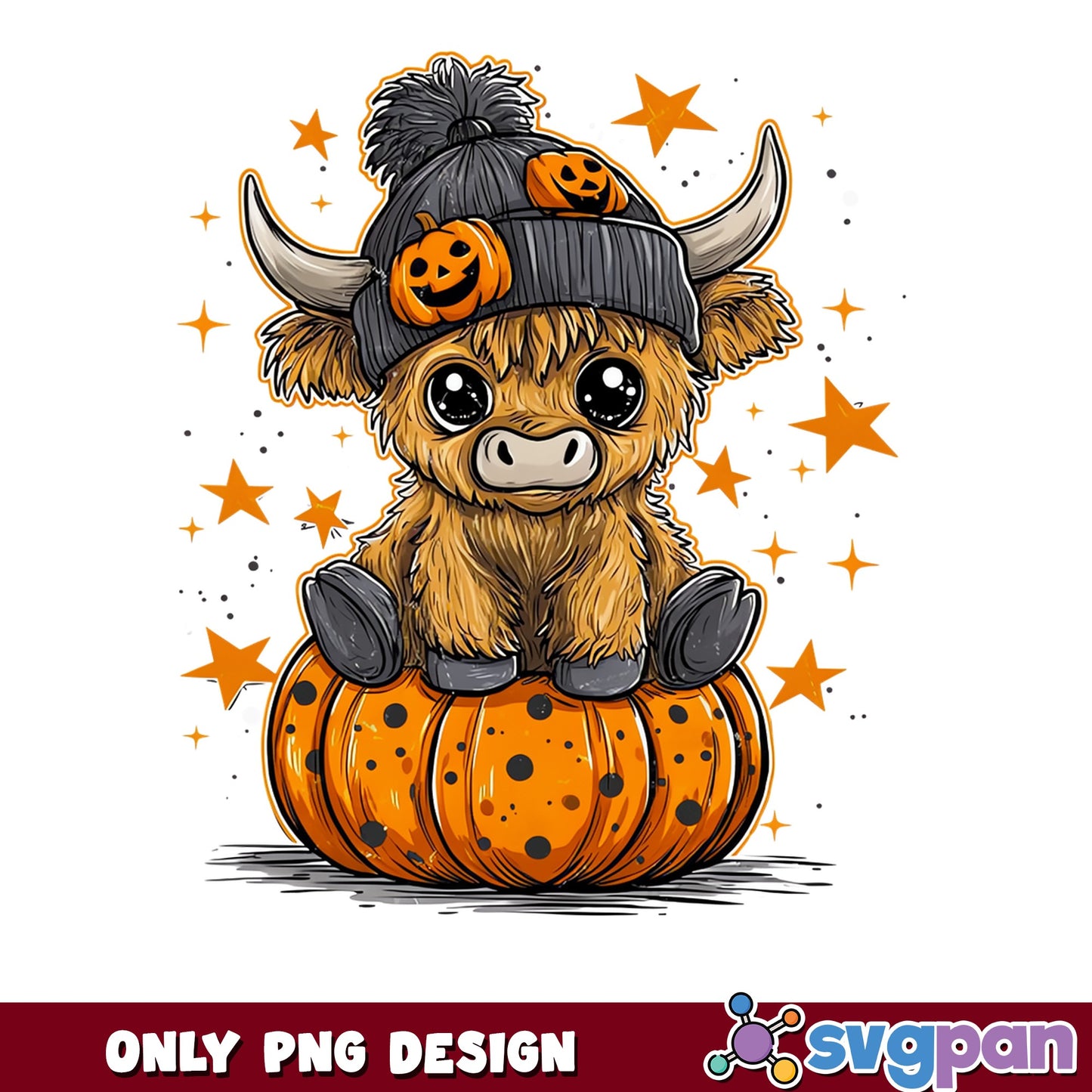 Halloween Highland Cow Pumpkin PNG, Cute Highland Cow PNG, Fall PNG