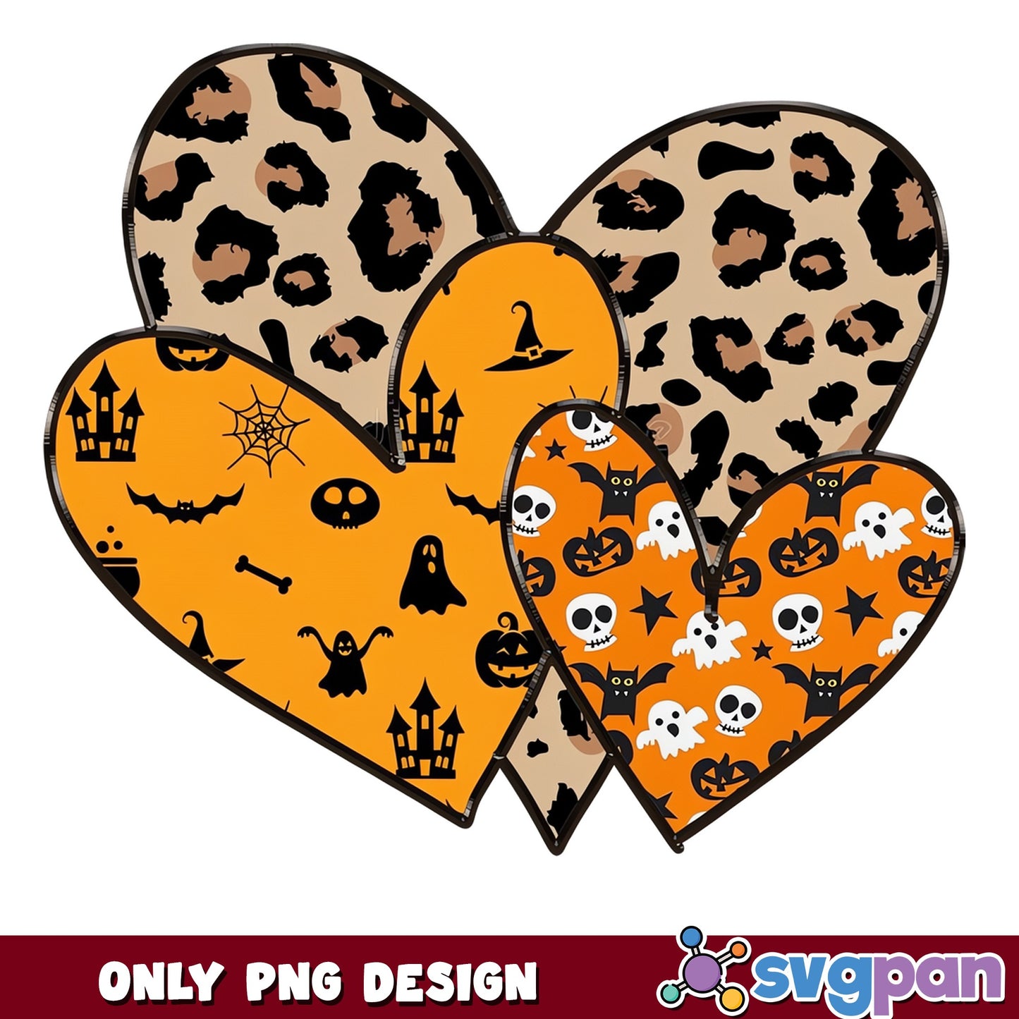 Halloween Leopard Print Heart PNG, Spooky Heart PNG, Halloween PNG