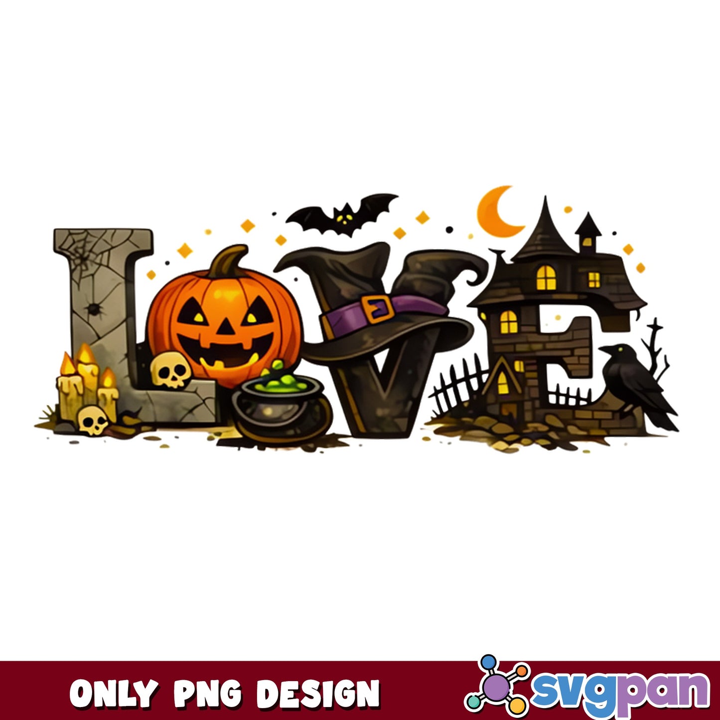 Halloween Love PNG, Spooky Pumpkin Witch Hat PNG, Halloween PNG