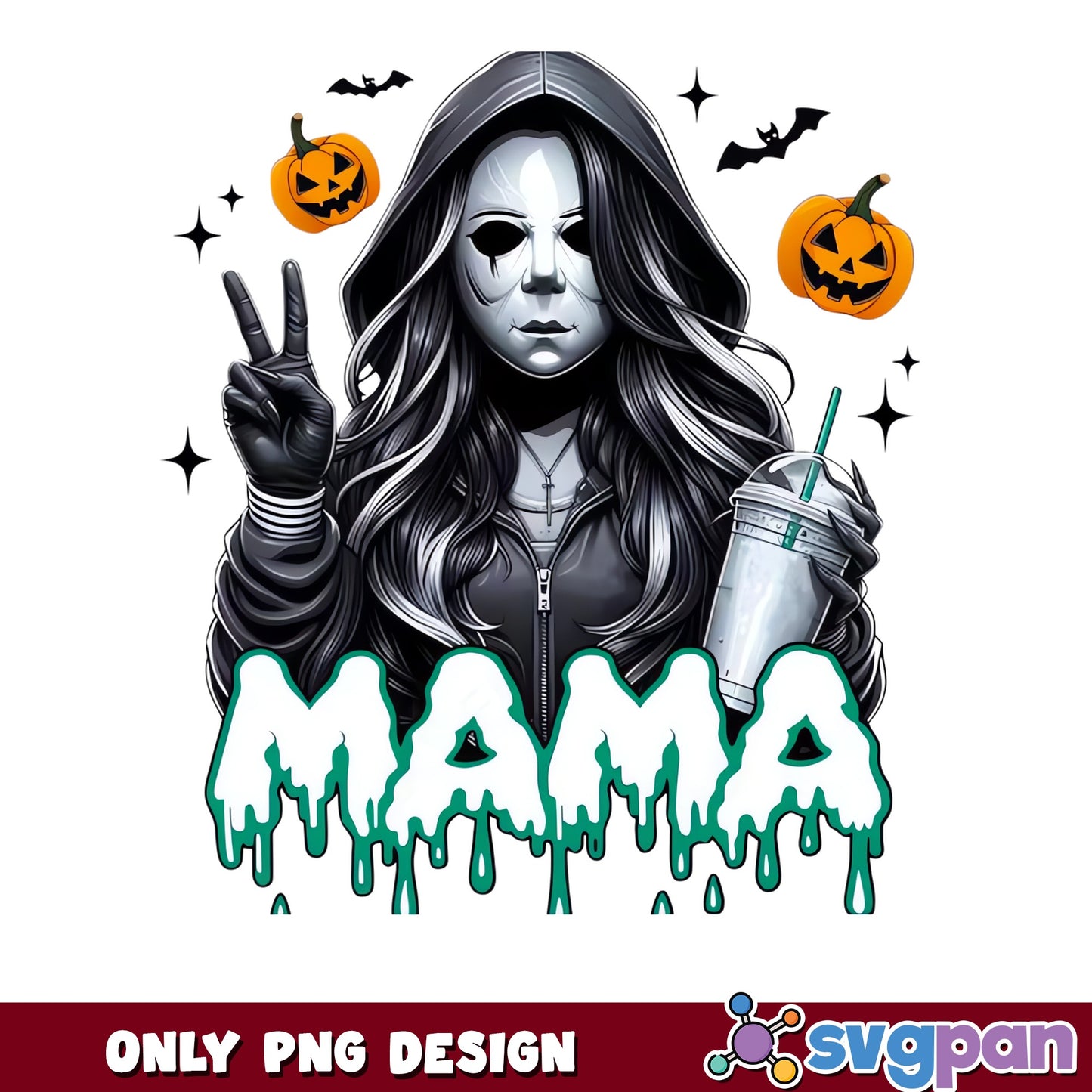 Halloween Mama Horror Mask PNG, Spooky Mom PNG, Halloween PNG