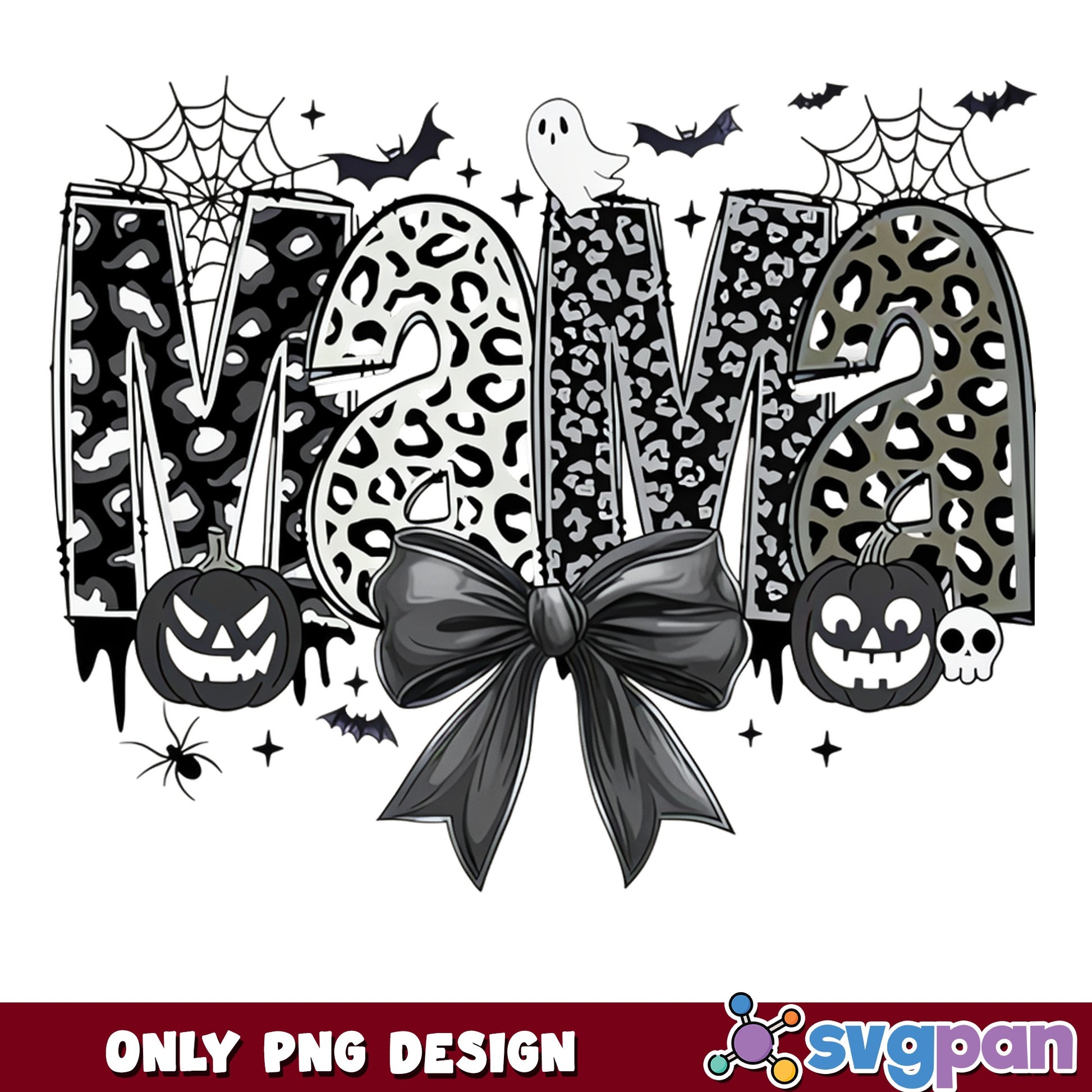 Halloween Mama Leopard PNG, Spooky Mom Bow PNG, Halloween PNG