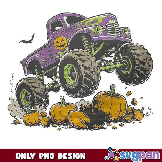 Halloween Monster Truck Smashing Pumpkins Bat PNG, Spooky Truck, PNG