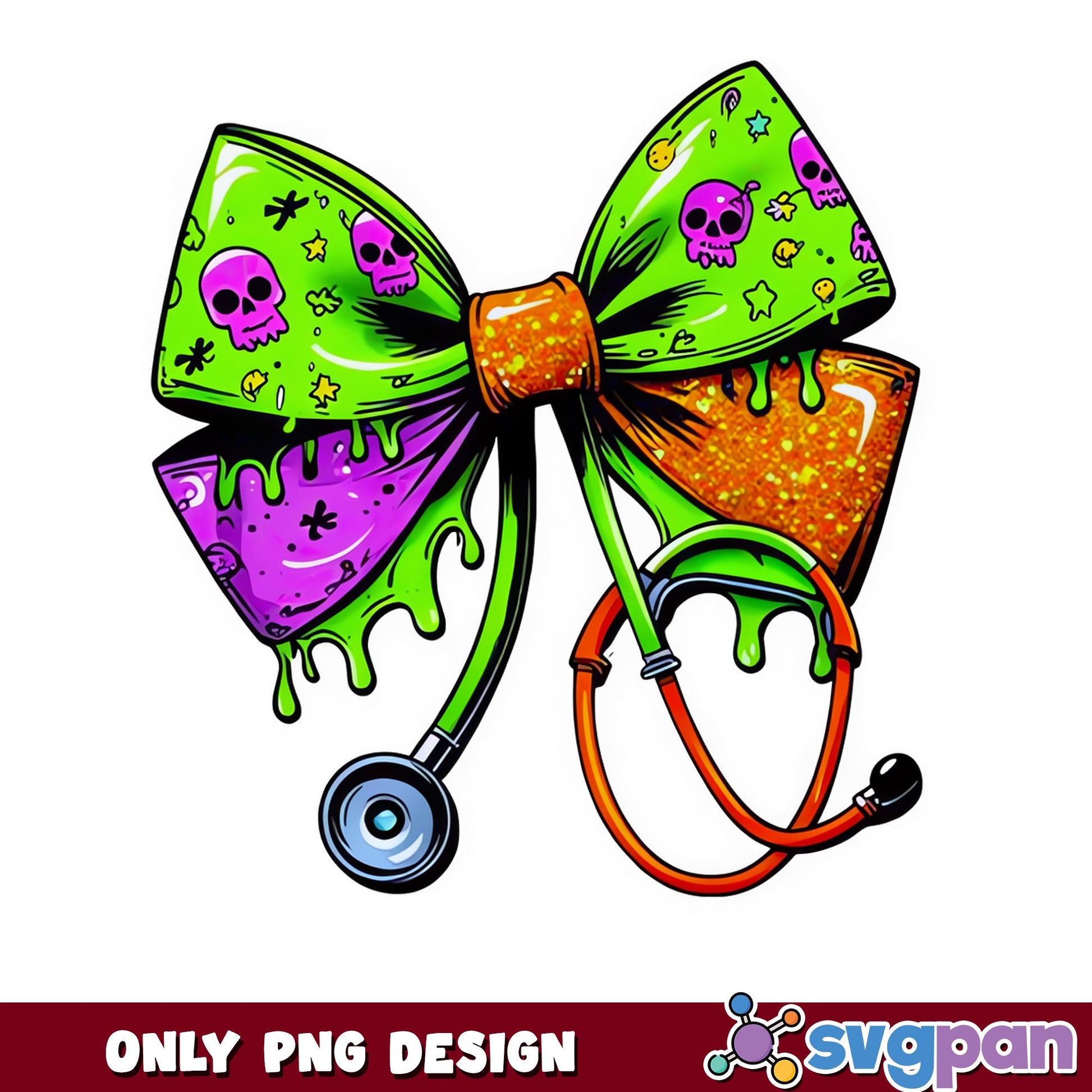 Halloween Nurse Bow Stethoscope PNG, Skull Coquette PNG, Spooky PNG