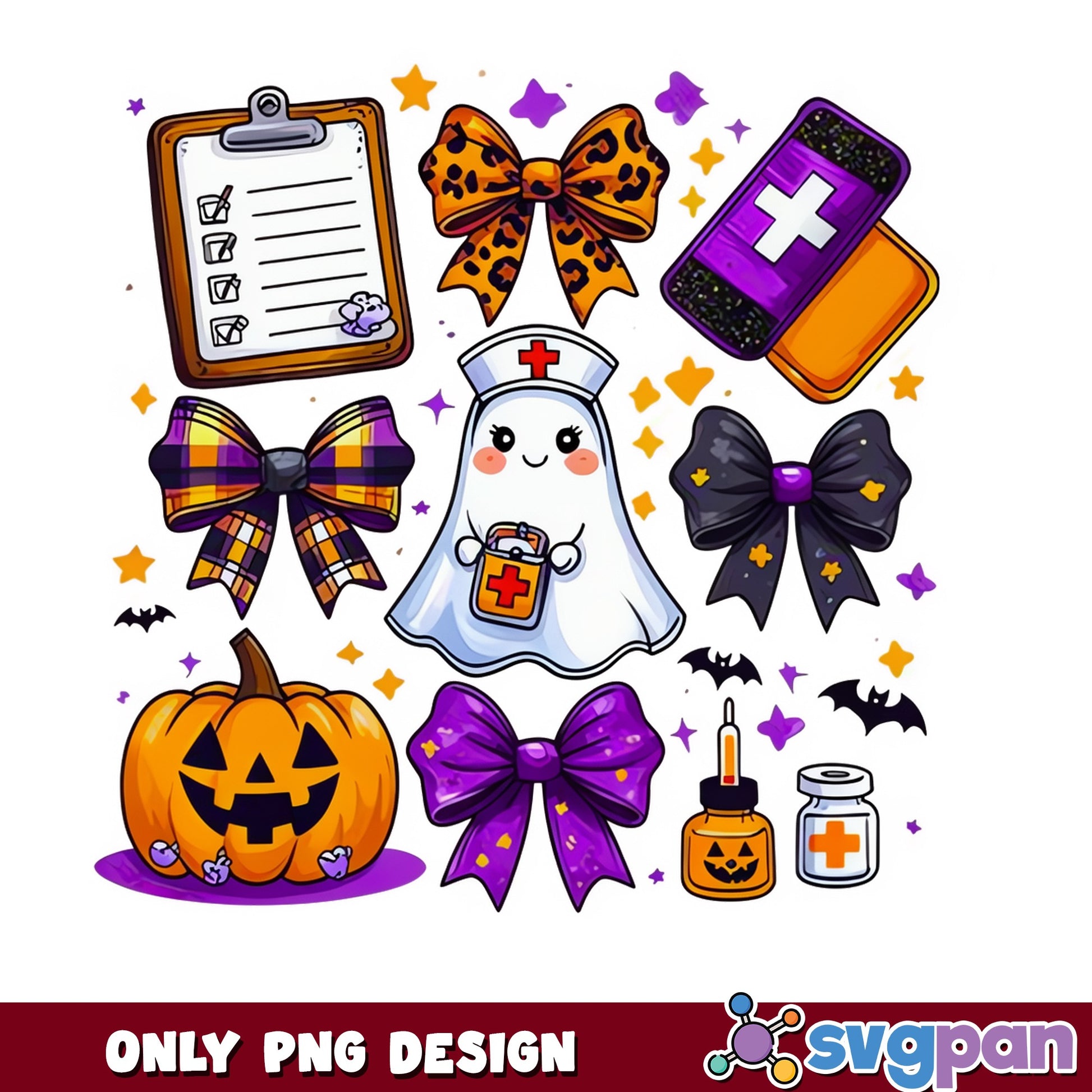 Halloween Nurse Ghost PNG Bundle, Coquette Bow Halloween PNG, Spooky Nurse PNG