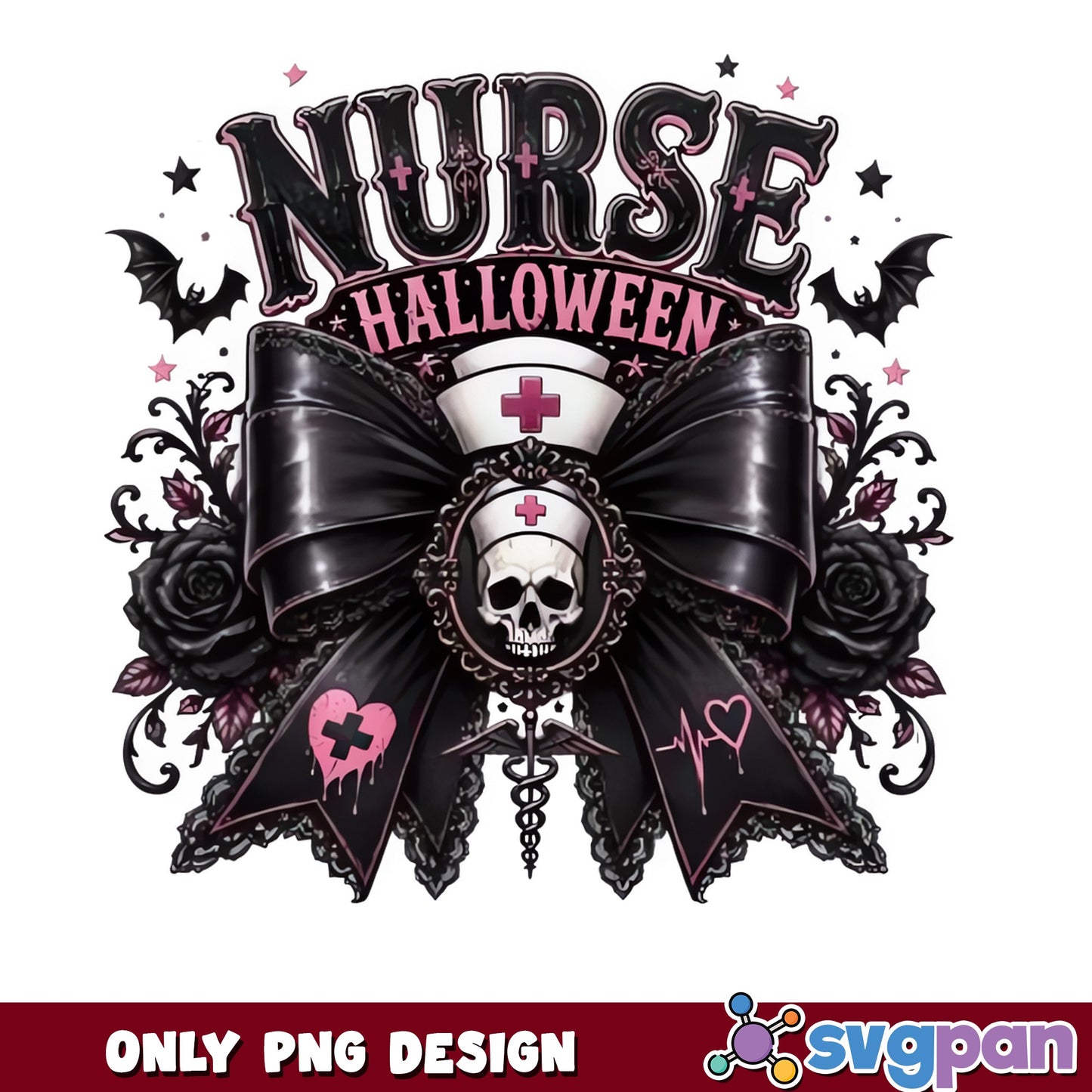 Halloween Nurse Skull Bow PNG, Spooky Nurse PNG, Halloween PNG