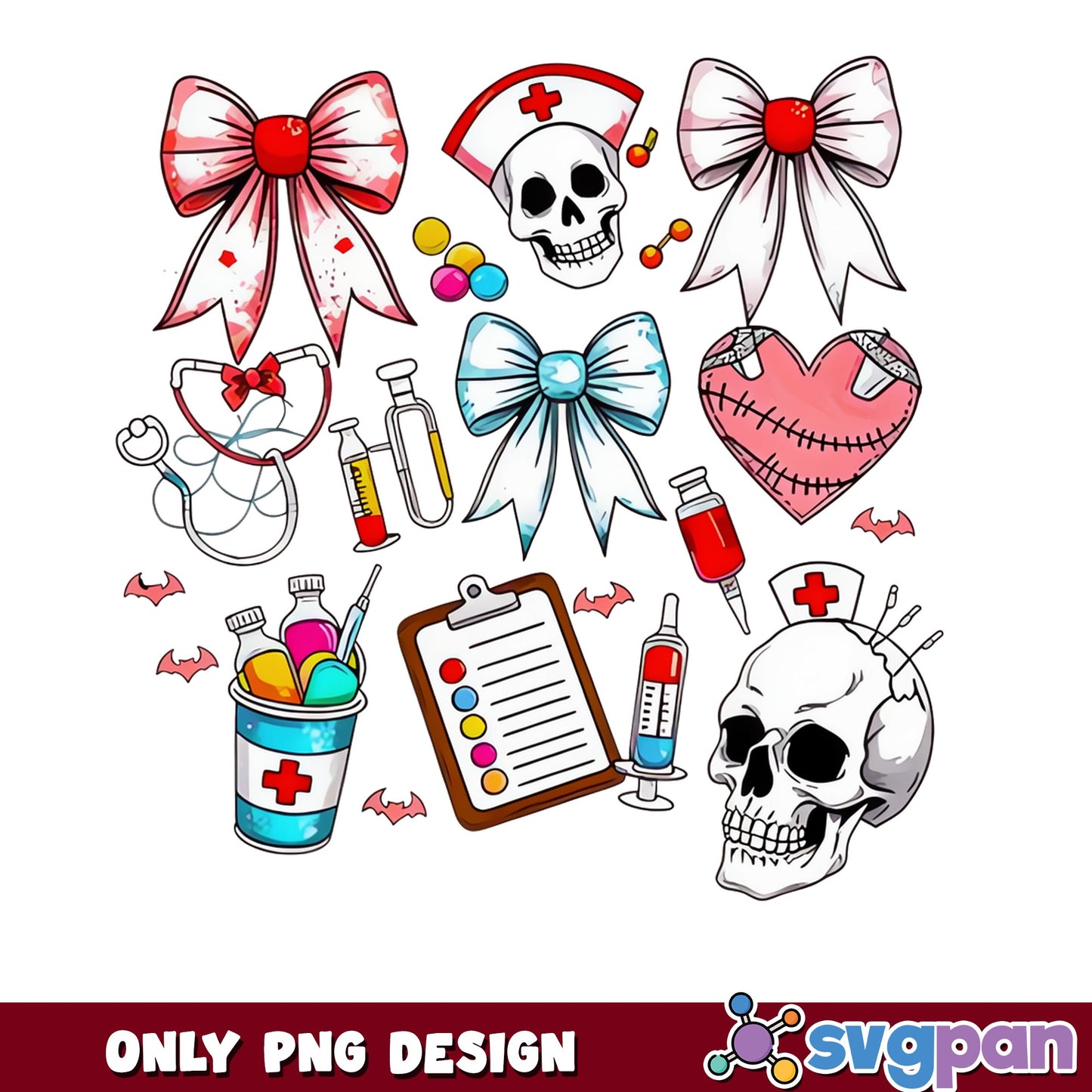 Halloween Nurse Skull PNG Bundle, Spooky Medical Clipart PNG, Nurse PNG