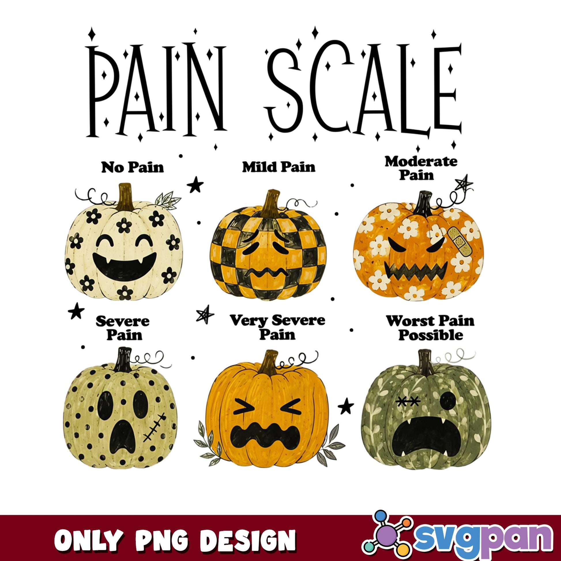 Halloween Pain Scale Pumpkin PNG, Nurse Halloween PNG, Funny Halloween PNG