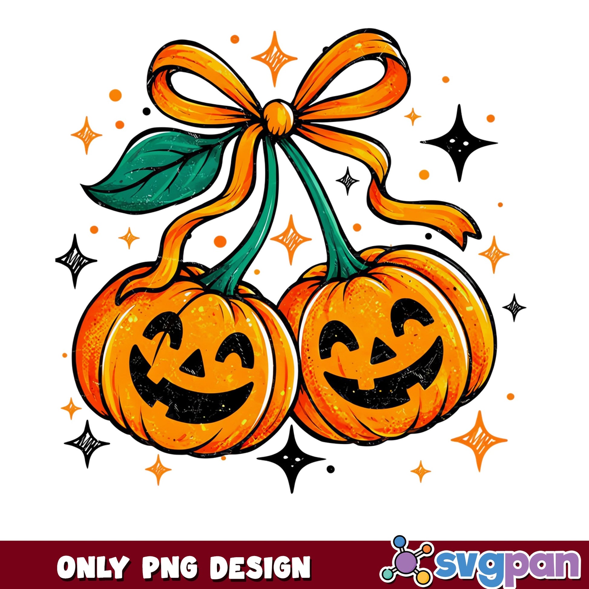 Halloween Pumpkin Cherry Bow PNG, Jack O Lantern PNG, Halloween PNG
