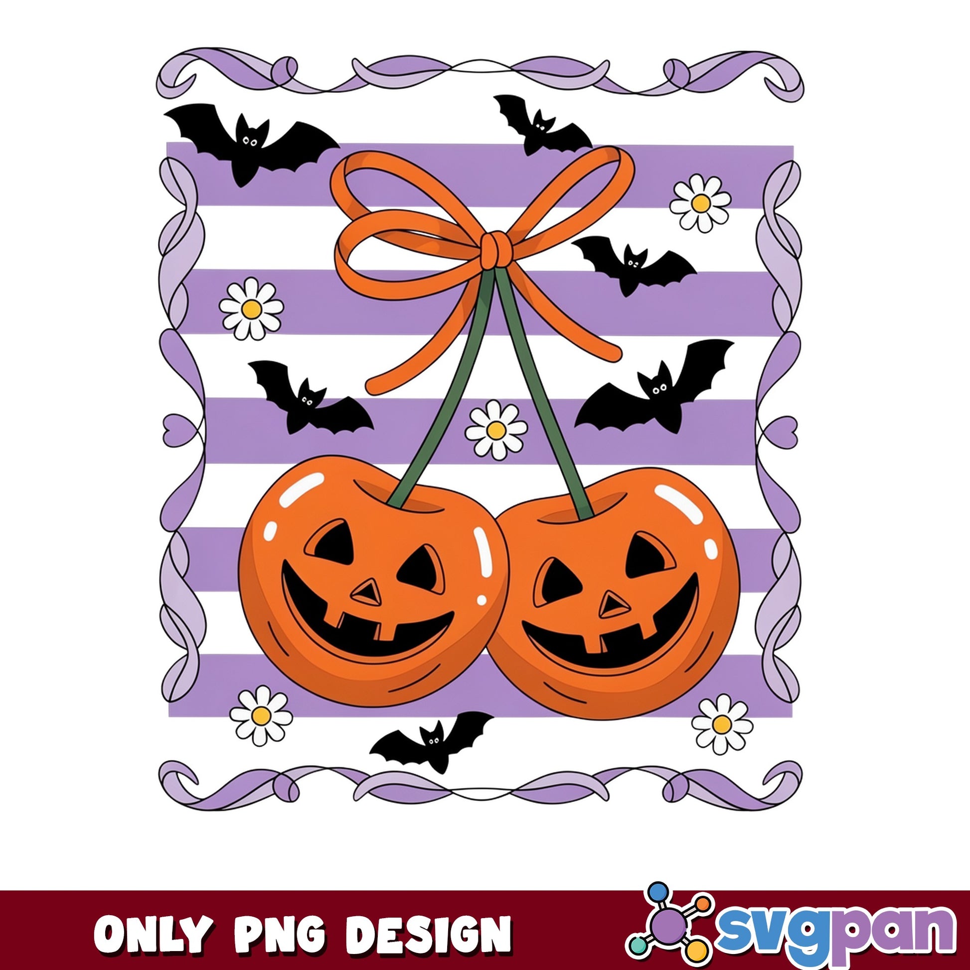 Halloween Pumpkin Cherry Bow PNG, Jack O Lantern PNG, Spooky PNG