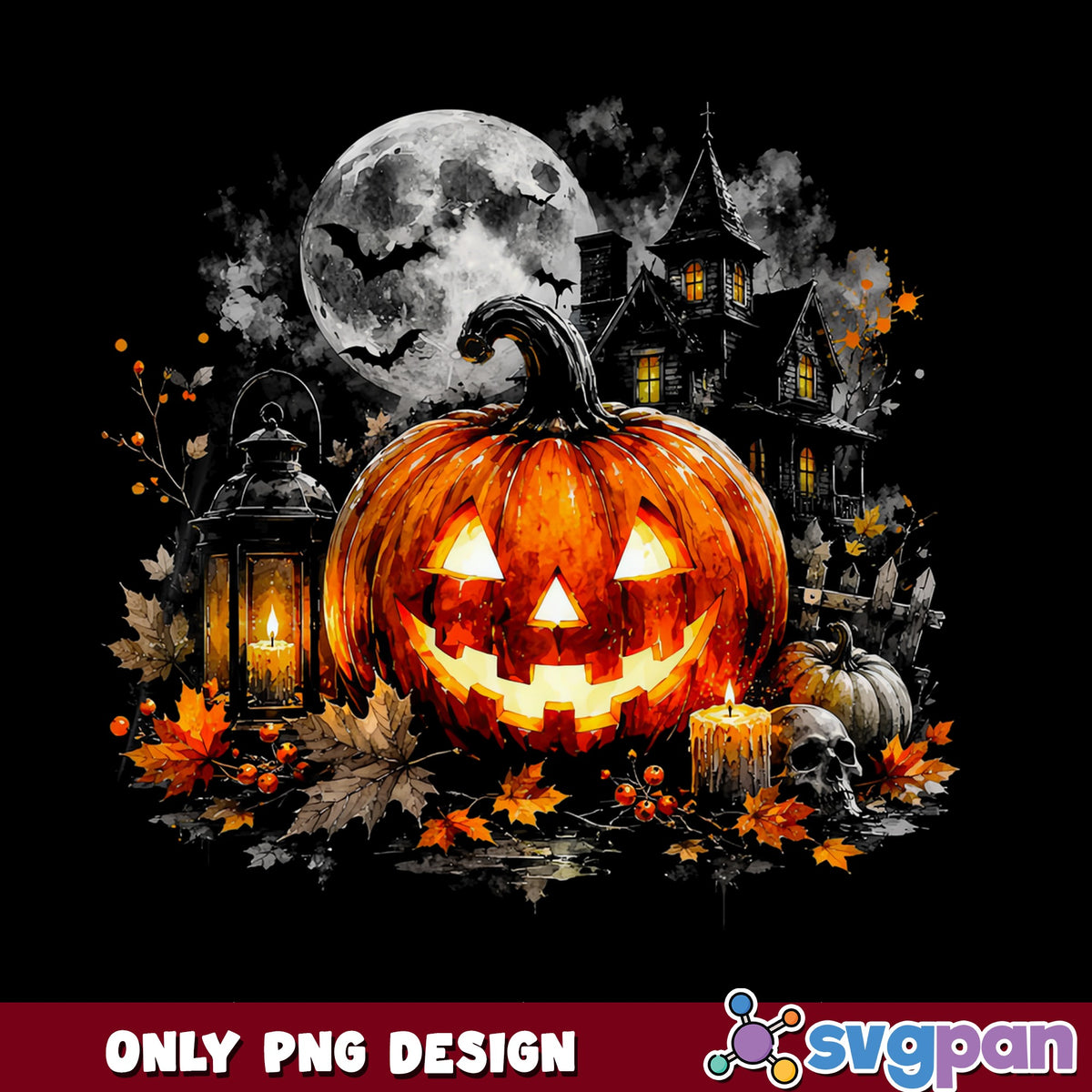 Halloween Pumpkin Haunted House PNG, Jack O Lantern PNG, Spooky Night PNG