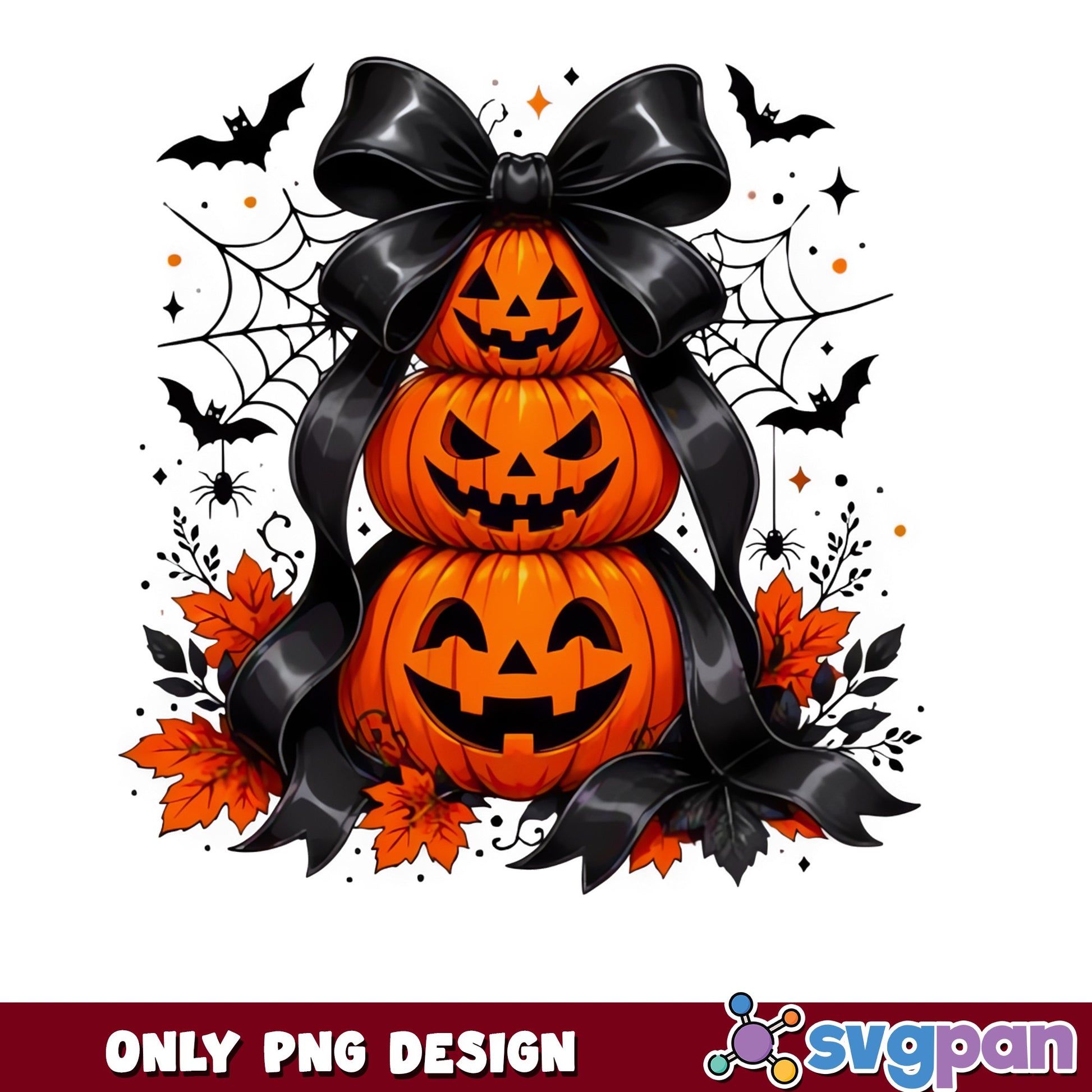 Halloween Pumpkin Stack With Bow PNG, Jack O Lantern PNG, Spooky Fall PNG