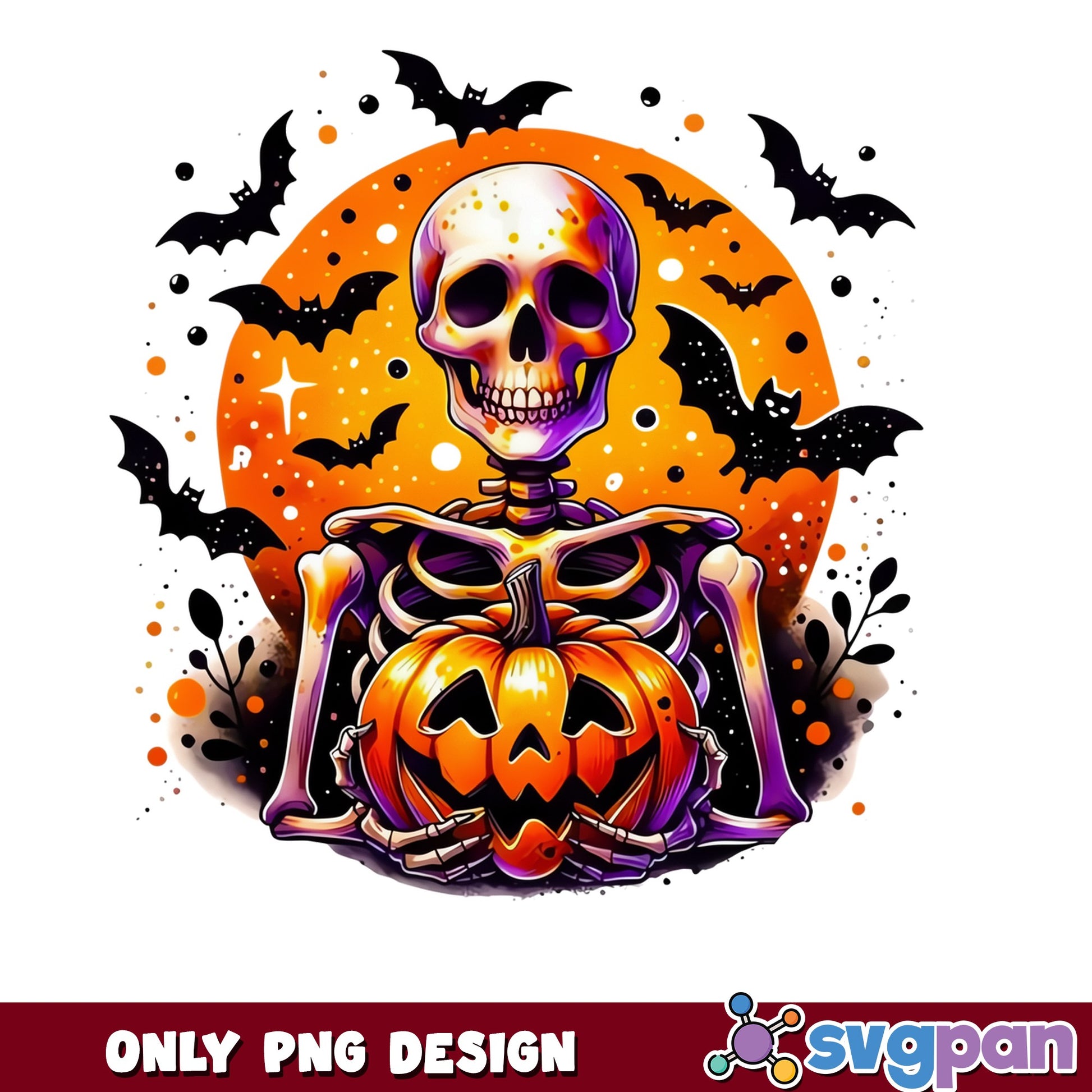 Halloween Skeleton With Pumpkin PNG, Spooky Skull PNG, Halloween PNG