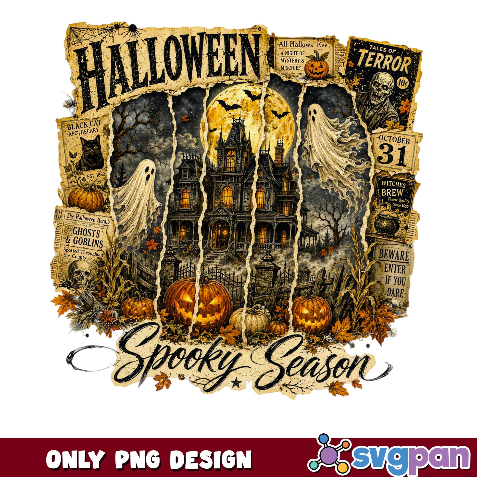 Halloween Spooky Season PNG, Haunted House PNG, Ghost PNG